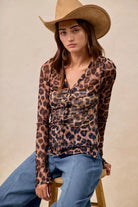 BiBi Leopard Printed Mesh Shirt With Button Up V Neck-Tops-Krush Kandy, Women's Online Fashion Boutique Located in Phoenix, Arizona (Scottsdale Area)