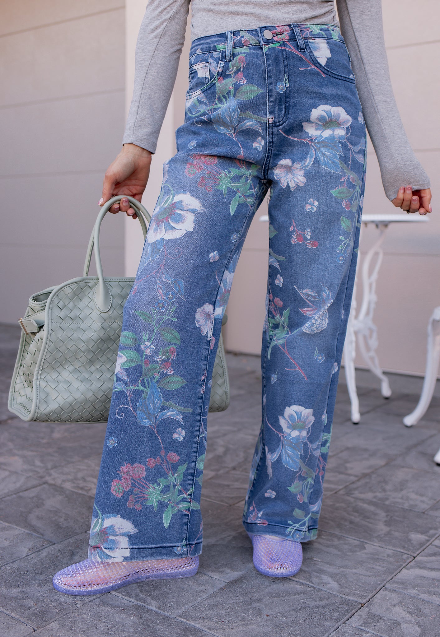 Dreamy Floral Wide Leg Denim Pants-Denim-Krush Kandy, Women's Online Fashion Boutique Located in Phoenix, Arizona (Scottsdale Area)