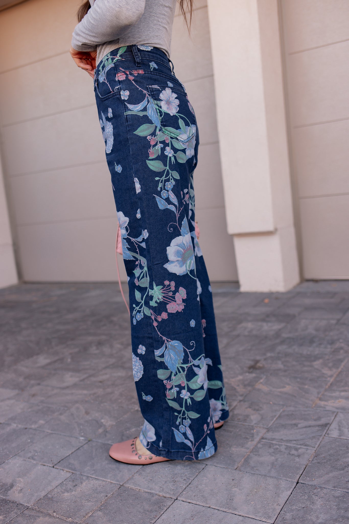 Dreamy Floral Wide Leg Denim Pants-Denim-Krush Kandy, Women's Online Fashion Boutique Located in Phoenix, Arizona (Scottsdale Area)