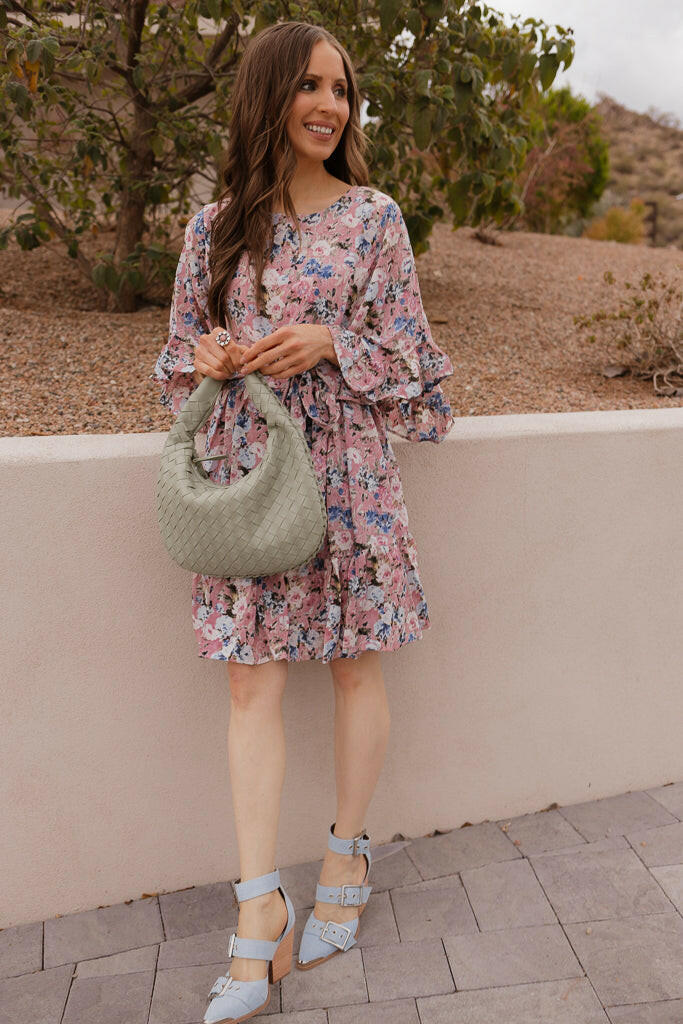 Floral Print Angel Sleeves Dress-Dresses-Krush Kandy, Women's Online Fashion Boutique Located in Phoenix, Arizona (Scottsdale Area)