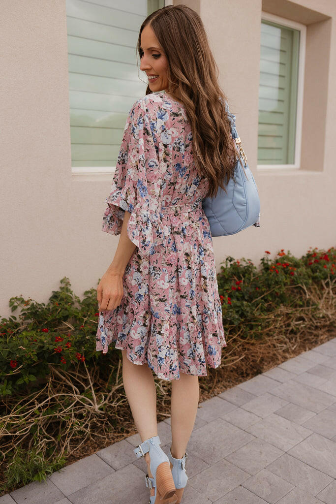Floral Print Angel Sleeves Dress-Dresses-Krush Kandy, Women's Online Fashion Boutique Located in Phoenix, Arizona (Scottsdale Area)