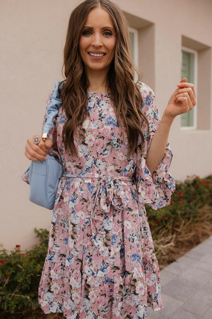 Floral Print Angel Sleeves Dress-Dresses-Krush Kandy, Women's Online Fashion Boutique Located in Phoenix, Arizona (Scottsdale Area)