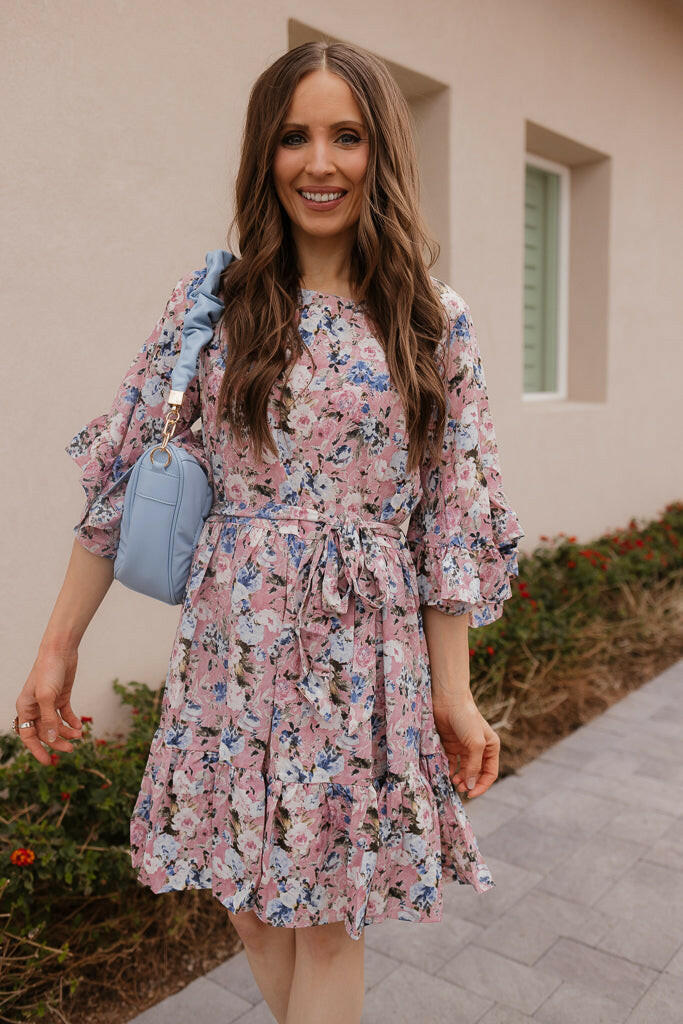 Floral Print Angel Sleeves Dress-Dresses-Krush Kandy, Women's Online Fashion Boutique Located in Phoenix, Arizona (Scottsdale Area)