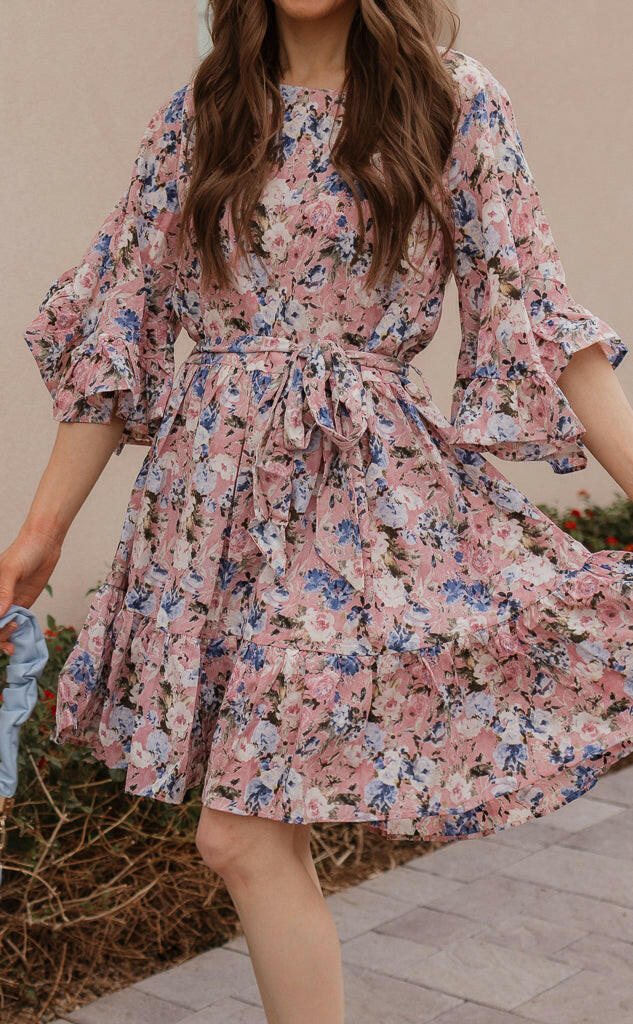 Floral Print Angel Sleeves Dress-Dresses-Krush Kandy, Women's Online Fashion Boutique Located in Phoenix, Arizona (Scottsdale Area)