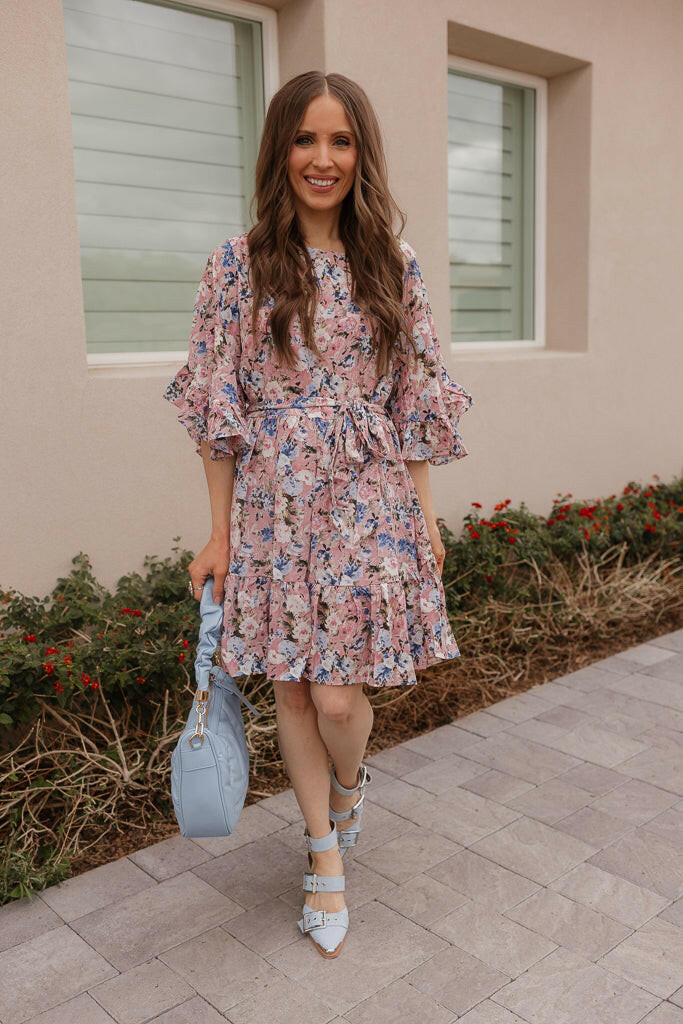 Floral Print Angel Sleeves Dress-Dresses-Krush Kandy, Women's Online Fashion Boutique Located in Phoenix, Arizona (Scottsdale Area)