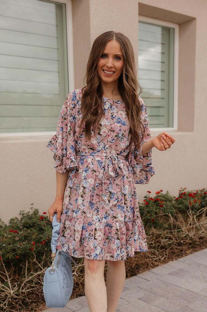 Floral Print Angel Sleeves Dress-Dresses-Krush Kandy, Women's Online Fashion Boutique Located in Phoenix, Arizona (Scottsdale Area)