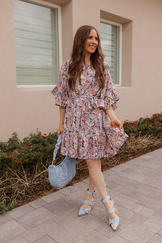 Floral Print Angel Sleeves Dress-Dresses-Krush Kandy, Women's Online Fashion Boutique Located in Phoenix, Arizona (Scottsdale Area)
