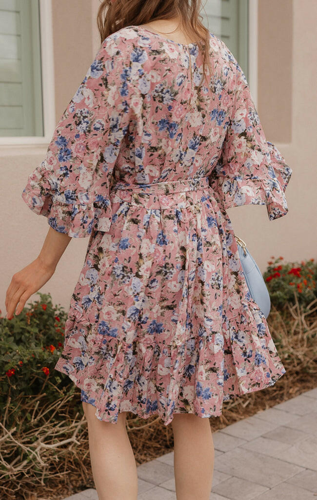 Floral Print Angel Sleeves Dress-Dresses-Krush Kandy, Women's Online Fashion Boutique Located in Phoenix, Arizona (Scottsdale Area)