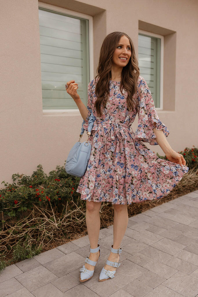 Floral Print Angel Sleeves Dress-Dresses-Krush Kandy, Women's Online Fashion Boutique Located in Phoenix, Arizona (Scottsdale Area)