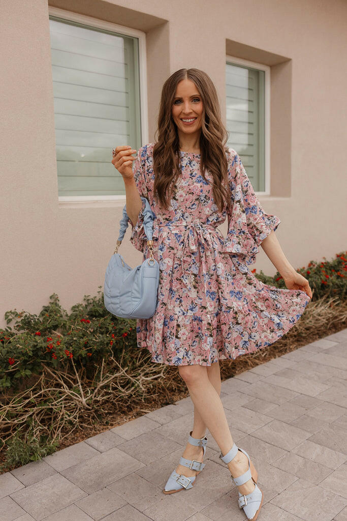 Floral Print Angel Sleeves Dress-Dresses-Krush Kandy, Women's Online Fashion Boutique Located in Phoenix, Arizona (Scottsdale Area)