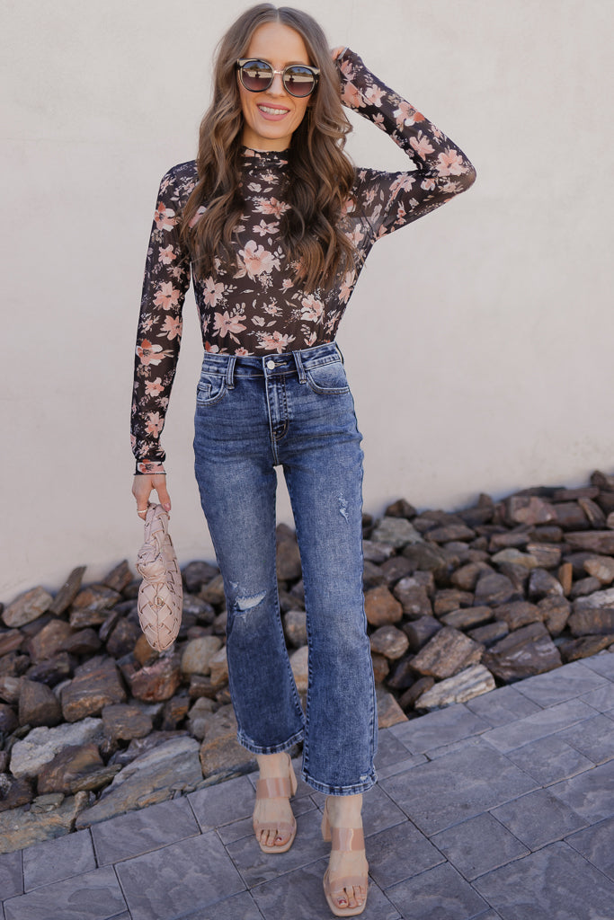 Blossom Charm Floral Mesh Top-Long Sleeve Tops-Krush Kandy, Women's Online Fashion Boutique Located in Phoenix, Arizona (Scottsdale Area)