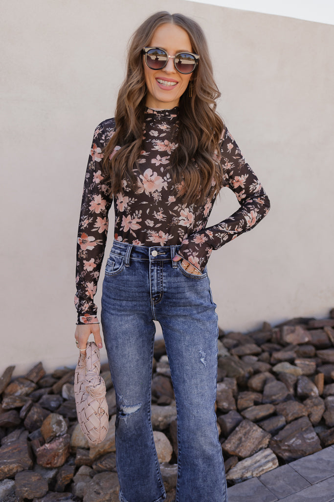 Blossom Charm Floral Mesh Top-Long Sleeve Tops-Krush Kandy, Women's Online Fashion Boutique Located in Phoenix, Arizona (Scottsdale Area)