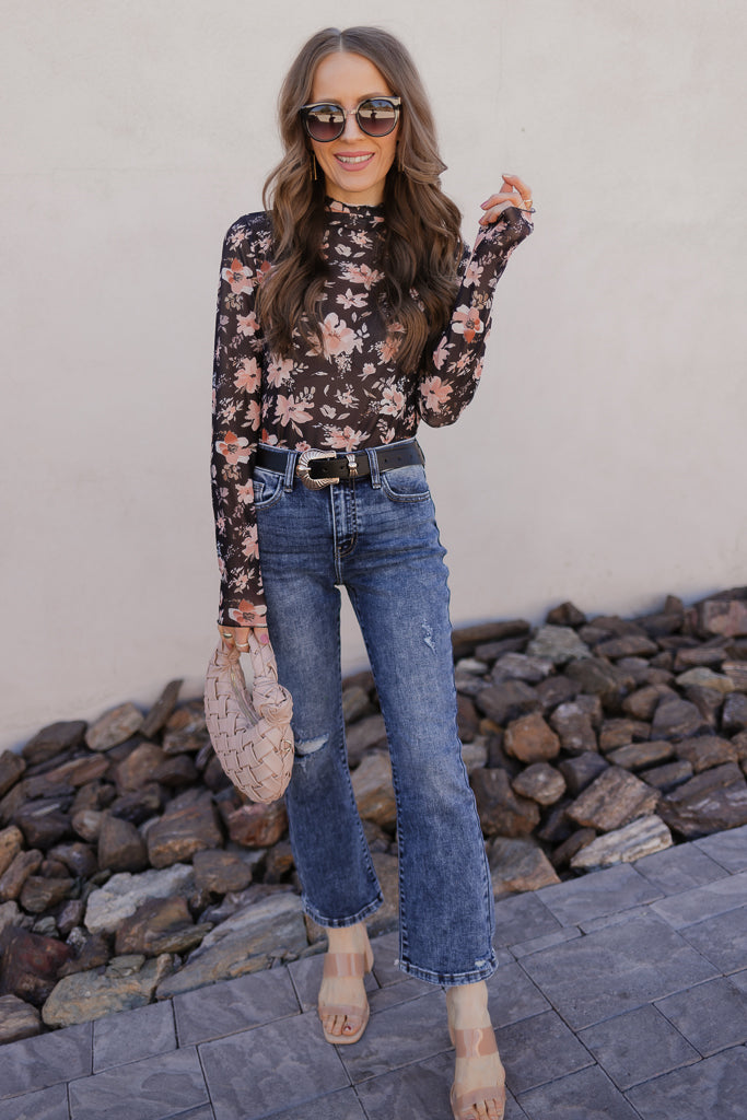 Blossom Charm Floral Mesh Top-Long Sleeve Tops-Krush Kandy, Women's Online Fashion Boutique Located in Phoenix, Arizona (Scottsdale Area)