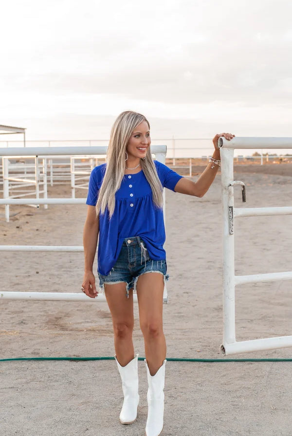 S-3X Dolphin Hem Shell Button Top-Short Sleeve Tops-Krush Kandy, Women's Online Fashion Boutique Located in Phoenix, Arizona (Scottsdale Area)