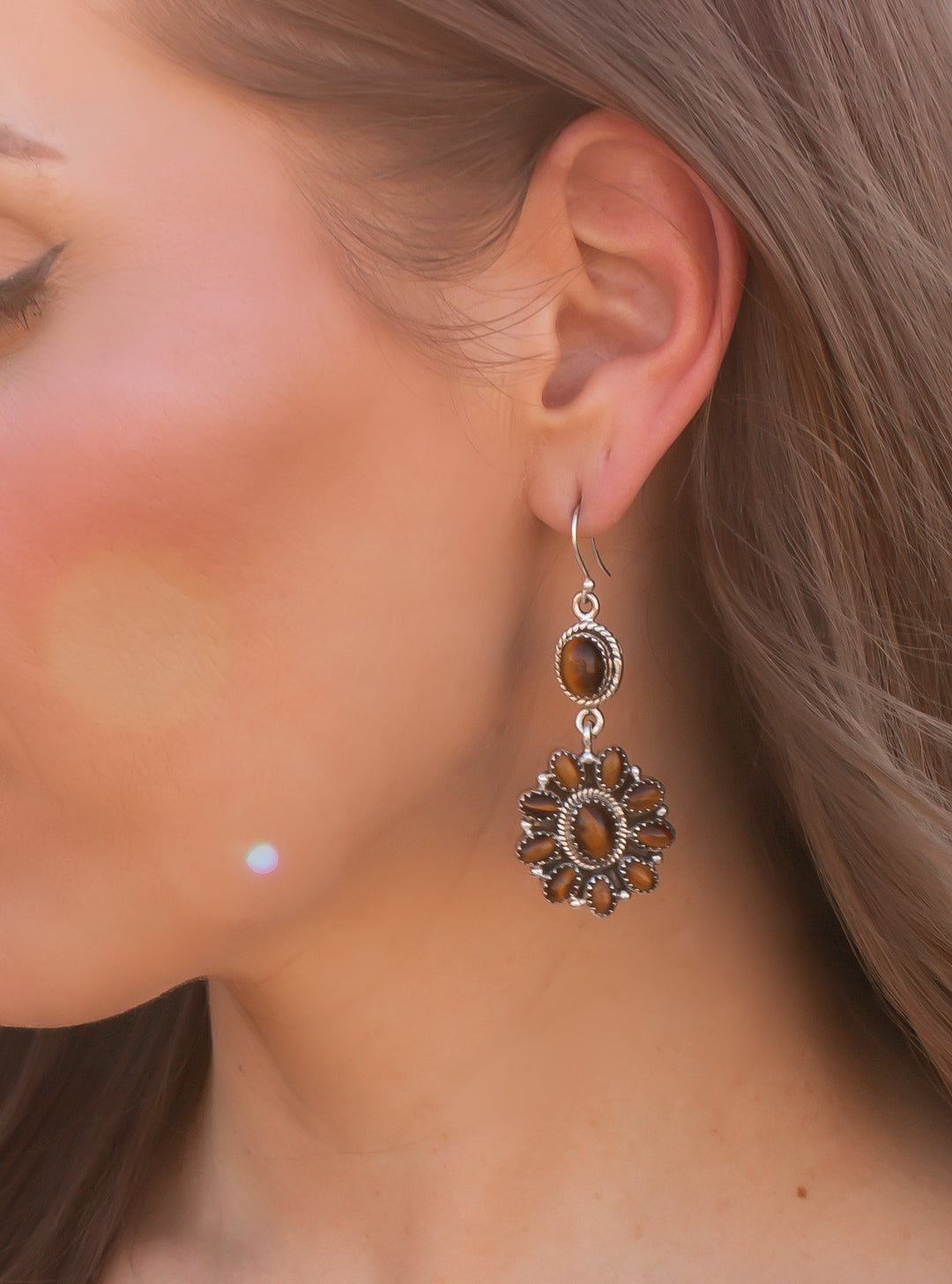 Tigers Eye Blossom Drop Sterling Silver Stone Earrings | PRE ORDER NOW OPEN!-Earrings-Krush Kandy, Women's Online Fashion Boutique Located in Phoenix, Arizona (Scottsdale Area)