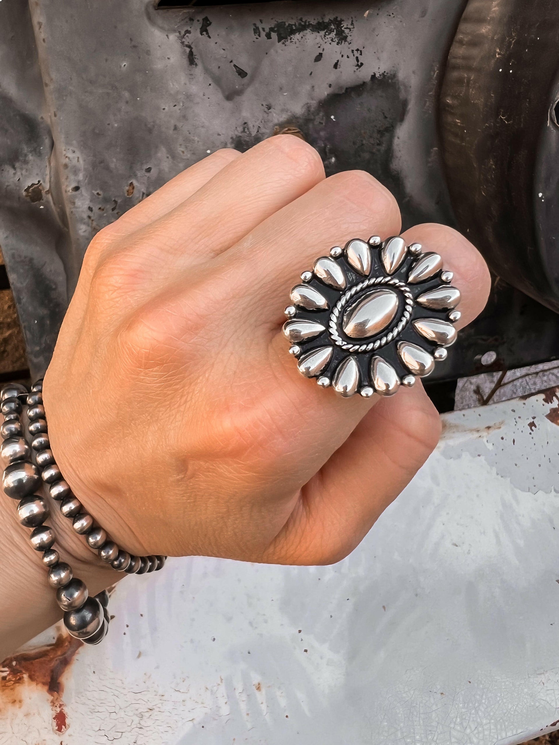 Sundown Petals Sterling Silver Ring & Earrings MADE TO ORDER-Cluster Rings-Krush Kandy, Women's Online Fashion Boutique Located in Phoenix, Arizona (Scottsdale Area)