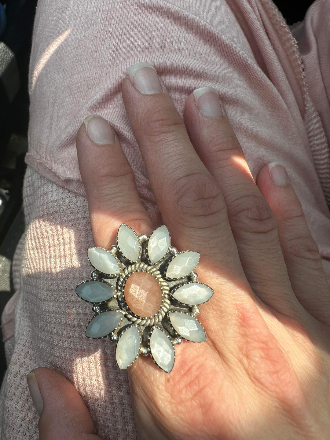 Chocolate & Grey Moonstone Sunflower Sterling Silver-Rings-Krush Kandy, Women's Online Fashion Boutique Located in Phoenix, Arizona (Scottsdale Area)