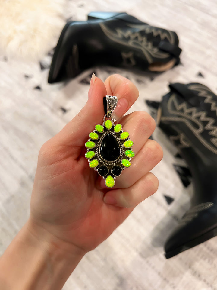 Krush Original | Neon Yellow Opal & Black Onyx Pendant-Charms & Pendants-Krush Kandy, Women's Online Fashion Boutique Located in Phoenix, Arizona (Scottsdale Area)