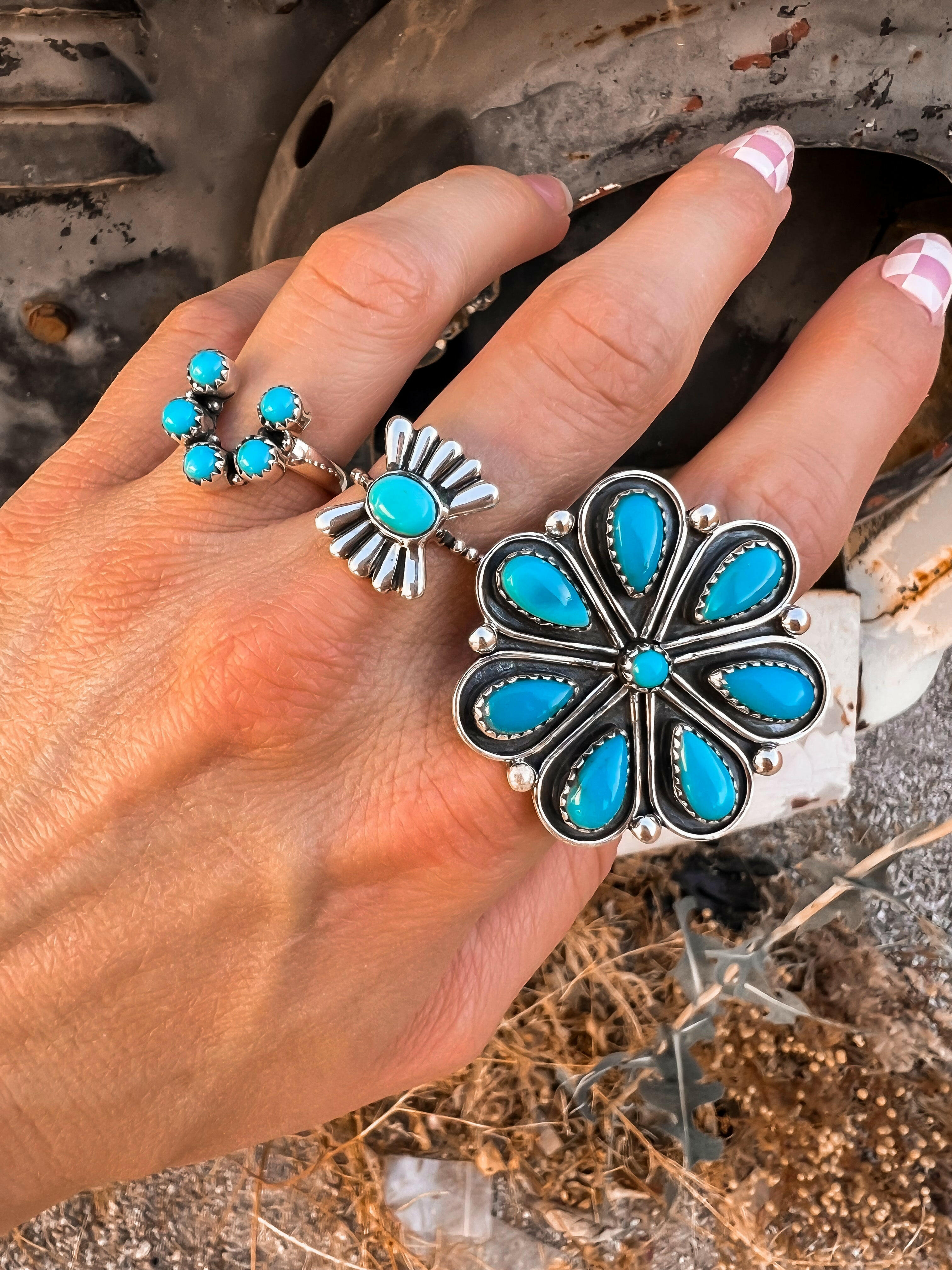 Flower Concho Sterling Silver Stone Ring MADE TO ORDER-Cluster Rings-Krush Kandy, Women's Online Fashion Boutique Located in Phoenix, Arizona (Scottsdale Area)