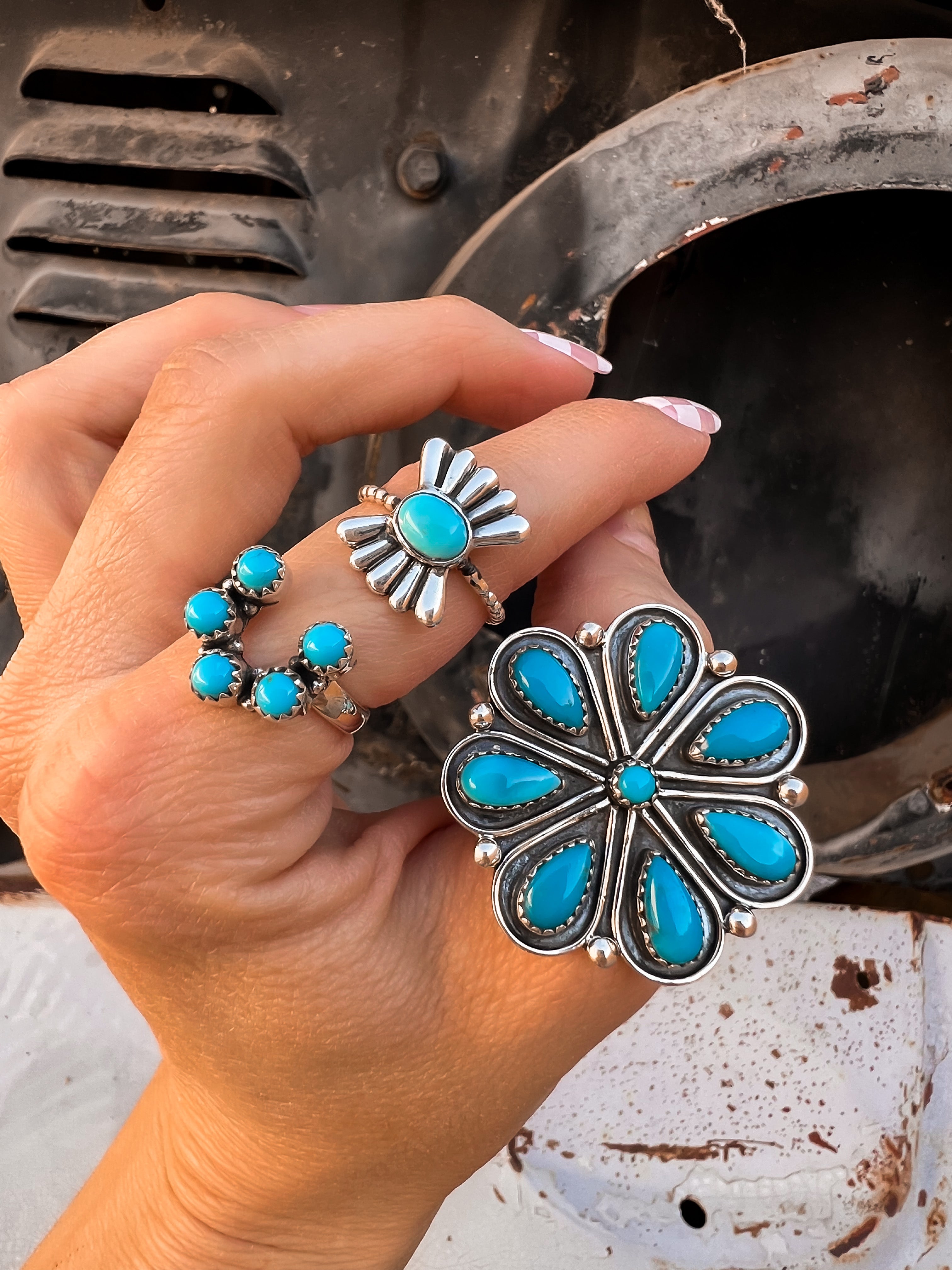 Flower Concho Sterling Silver Stone Ring | PRE-ORDER-Cluster Rings-Krush Kandy, Women's Online Fashion Boutique Located in Phoenix, Arizona (Scottsdale Area)