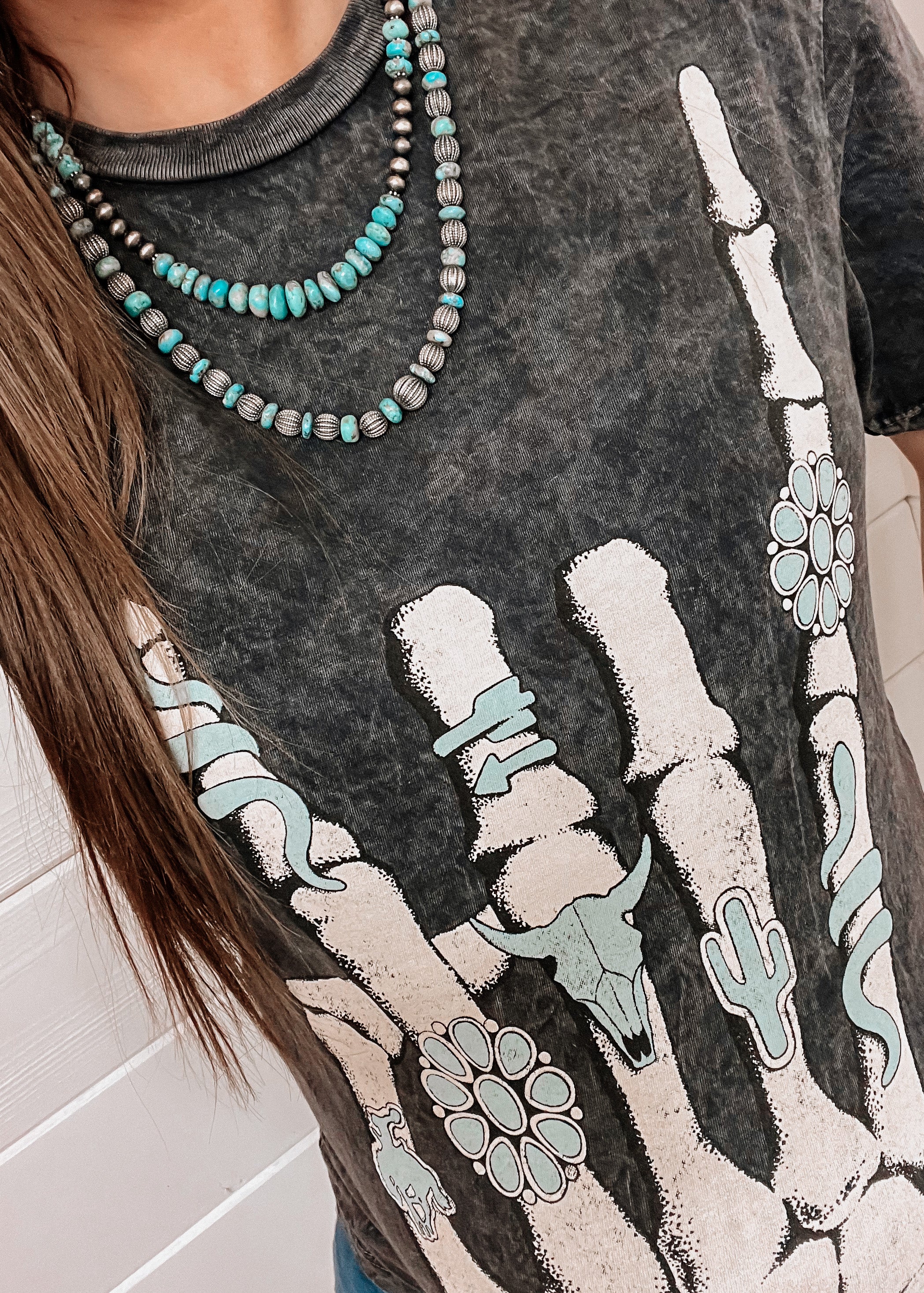 Skeleton Rock Hand Sign Graphic Top-Graphic Tees-Krush Kandy, Women's Online Fashion Boutique Located in Phoenix, Arizona (Scottsdale Area)