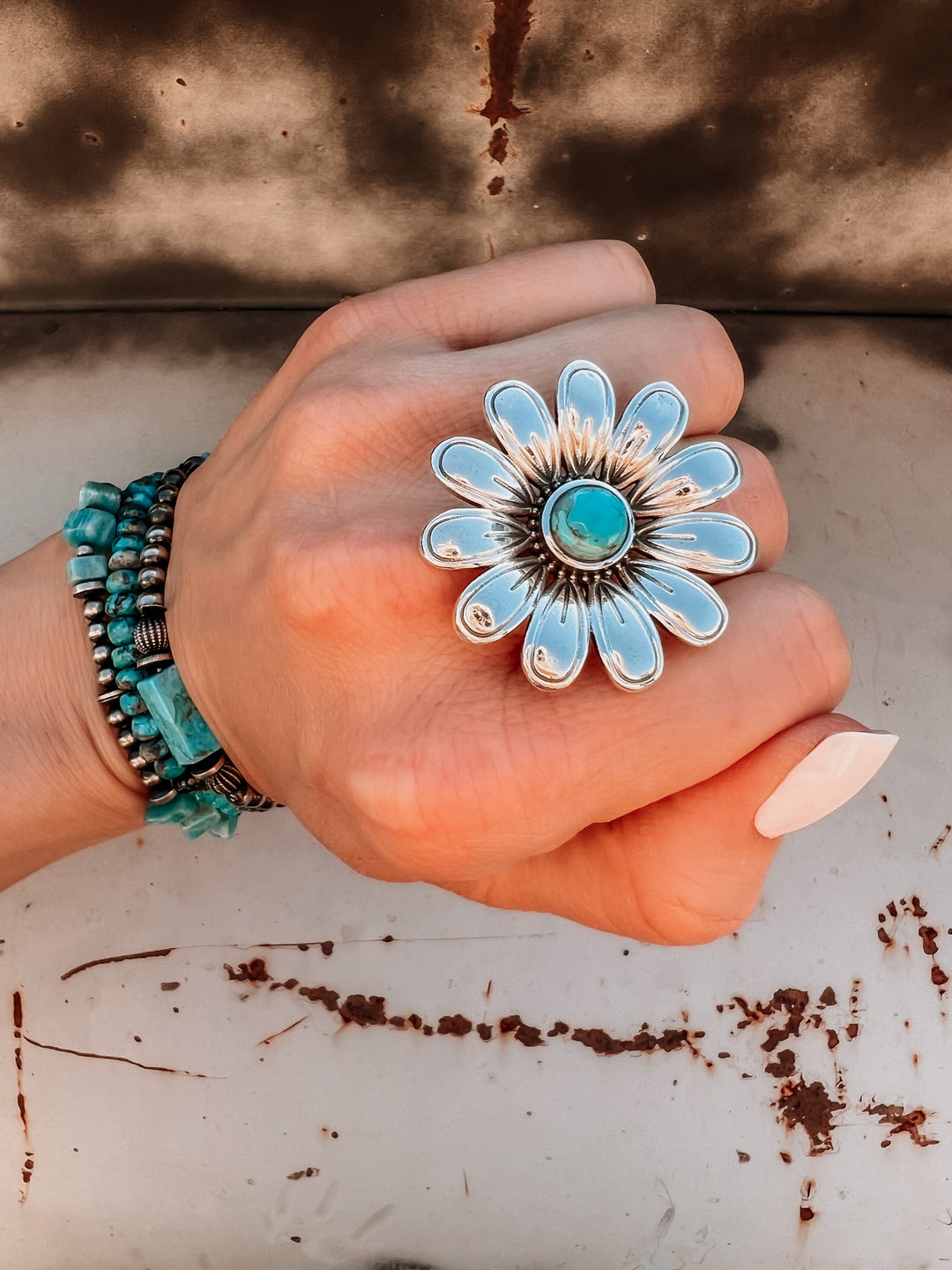 Daisy Concho Flower Sterling Silver Stone Ring-Rings-Krush Kandy, Women's Online Fashion Boutique Located in Phoenix, Arizona (Scottsdale Area)