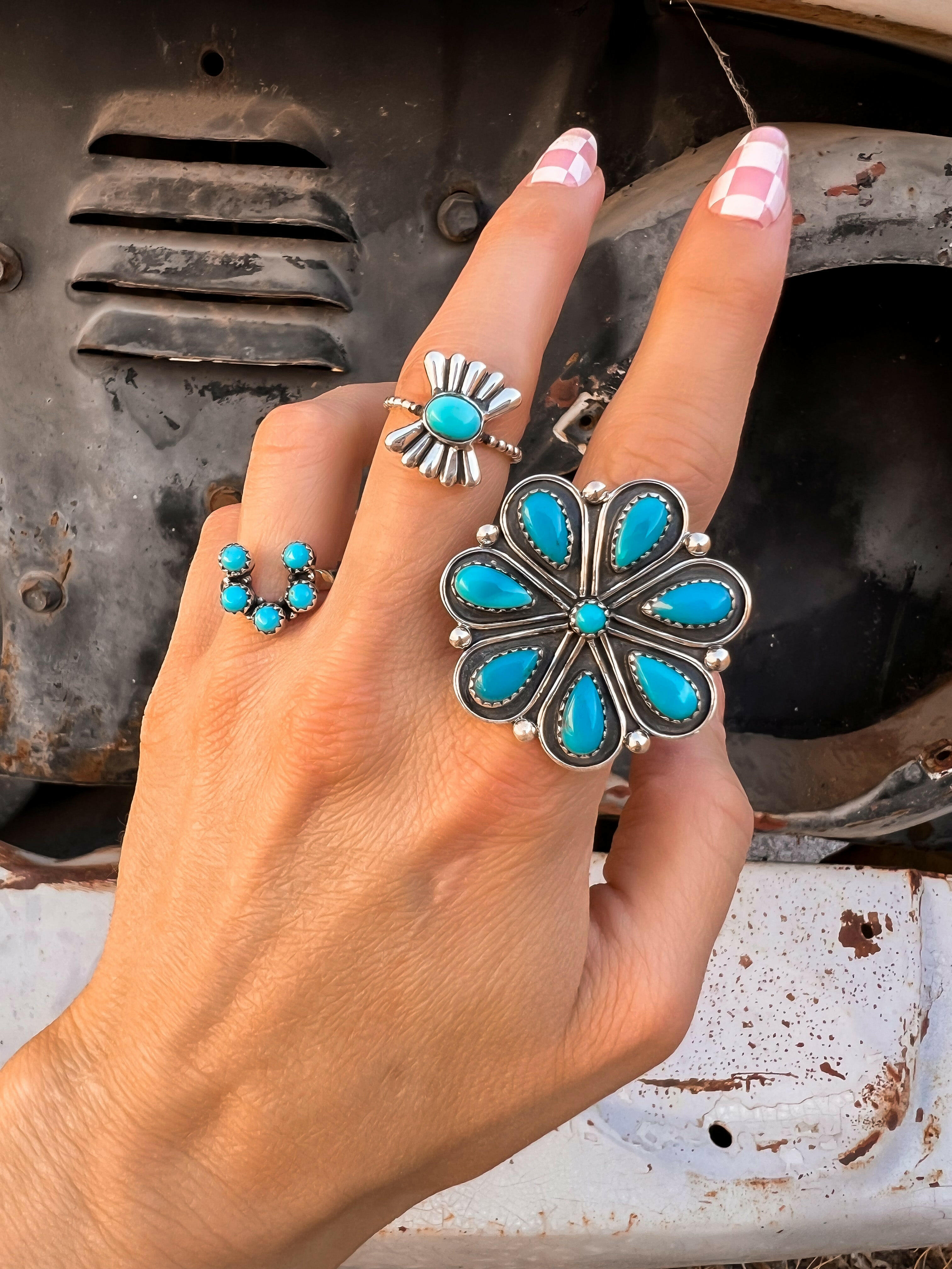 Flower Concho Sterling Silver Stone Ring MADE TO ORDER-Cluster Rings-Krush Kandy, Women's Online Fashion Boutique Located in Phoenix, Arizona (Scottsdale Area)