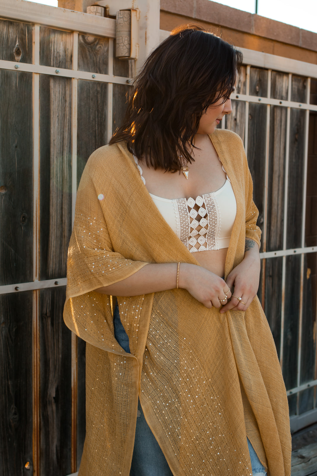 Sequin Border Frayed Trim Kimono-Kimonos-Krush Kandy, Women's Online Fashion Boutique Located in Phoenix, Arizona (Scottsdale Area)