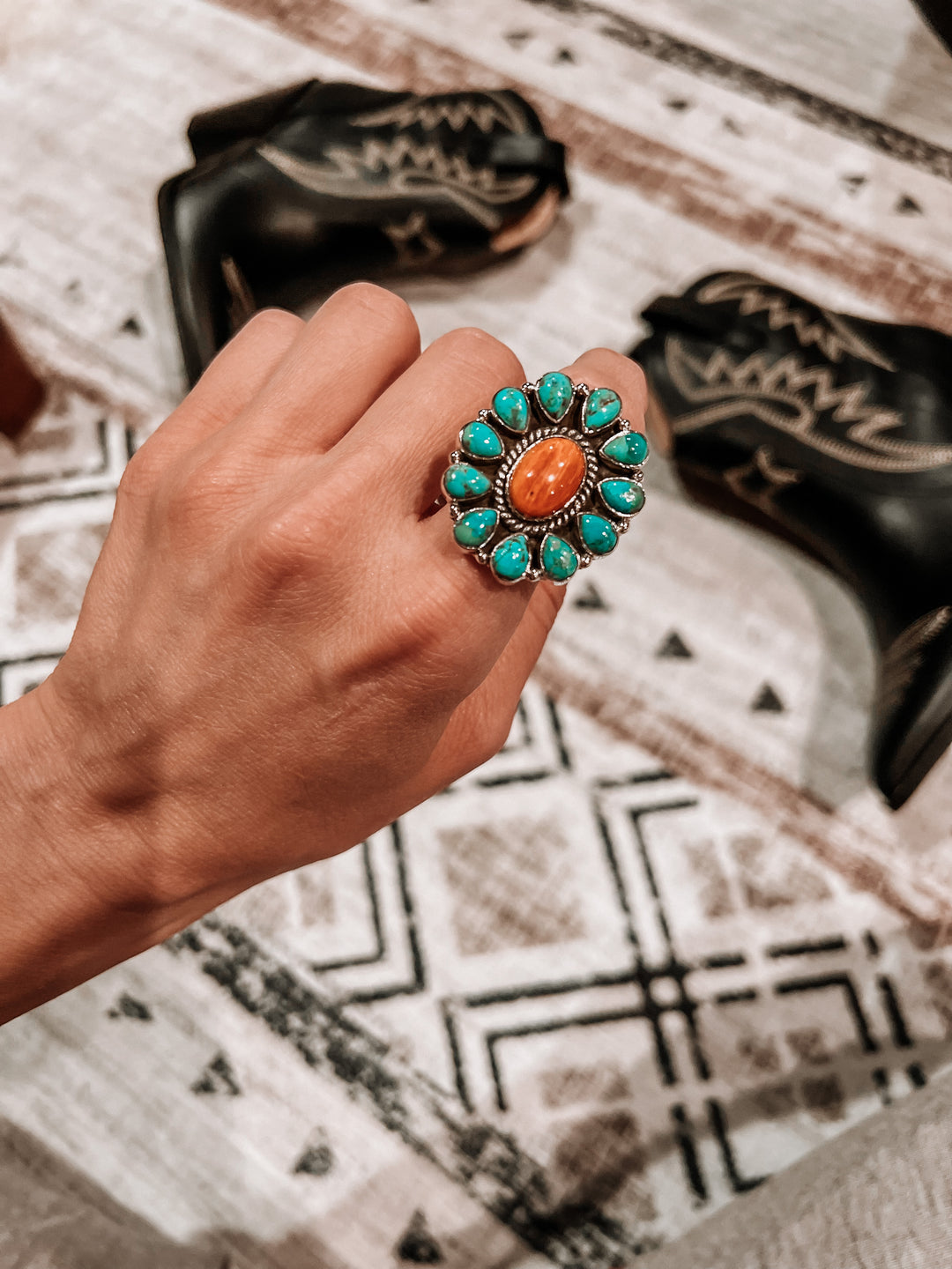Turquoise & Spiny Oyster Blossom Ring | Krush Kandy Original-Rings-Krush Kandy, Women's Online Fashion Boutique Located in Phoenix, Arizona (Scottsdale Area)