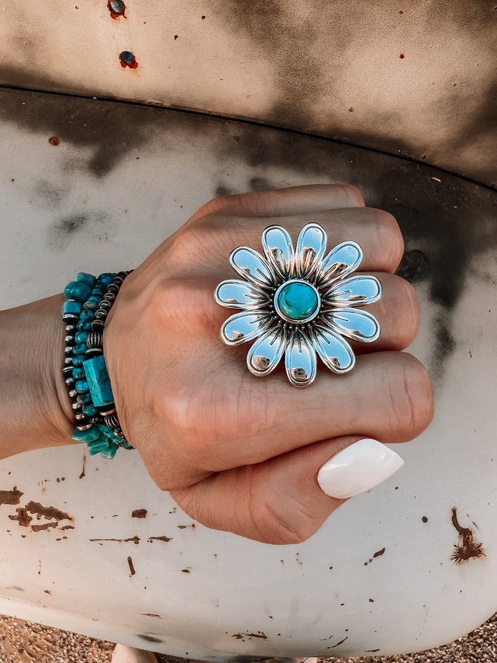 Daisy Concho Flower Sterling Silver Stone Ring-Rings-Krush Kandy, Women's Online Fashion Boutique Located in Phoenix, Arizona (Scottsdale Area)