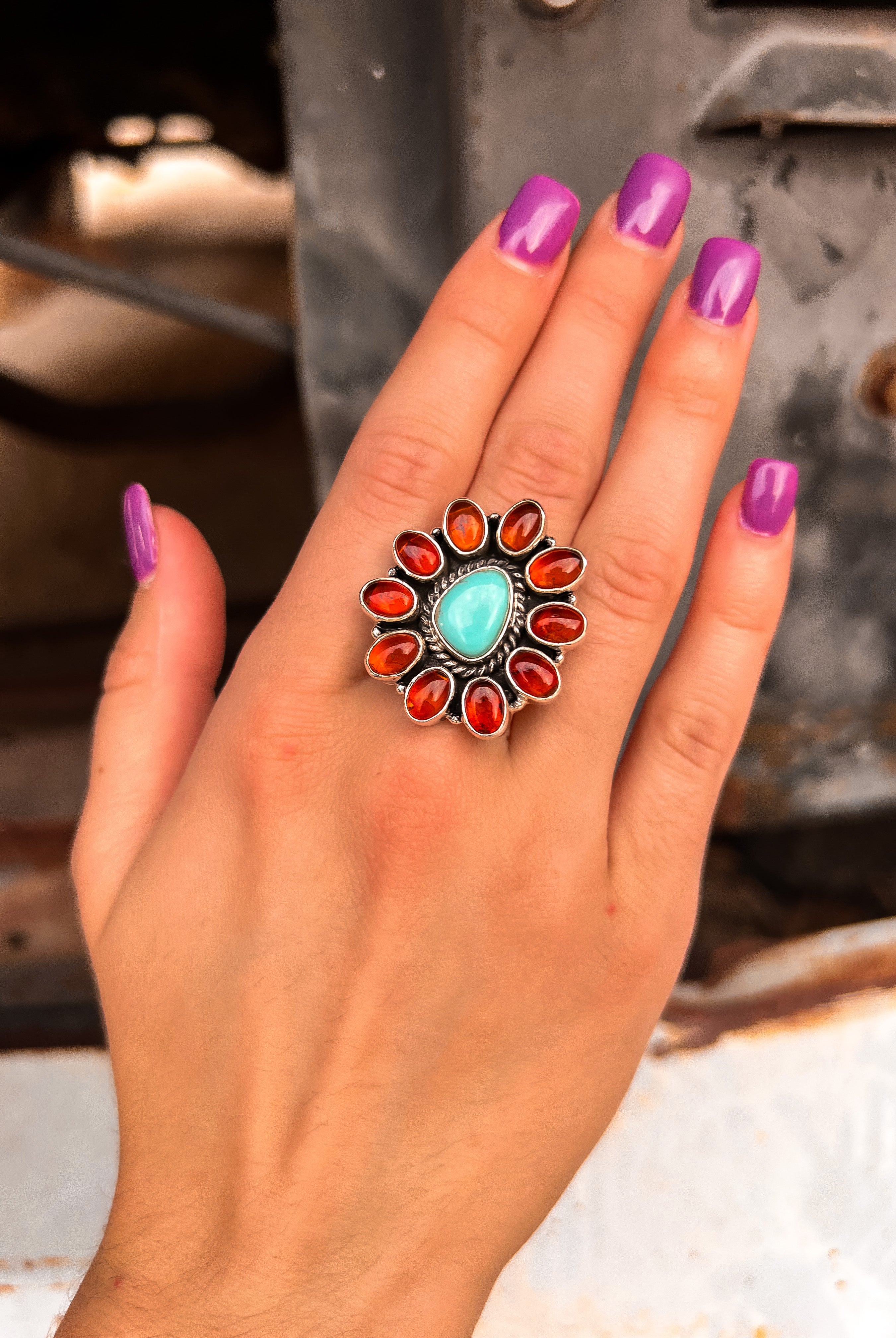 Amber & Turquoise Cluster Ring-Rings-Krush Kandy, Women's Online Fashion Boutique Located in Phoenix, Arizona (Scottsdale Area)