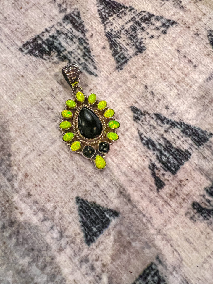 Krush Original | Neon Yellow Opal & Black Onyx Pendant-Charms & Pendants-Krush Kandy, Women's Online Fashion Boutique Located in Phoenix, Arizona (Scottsdale Area)