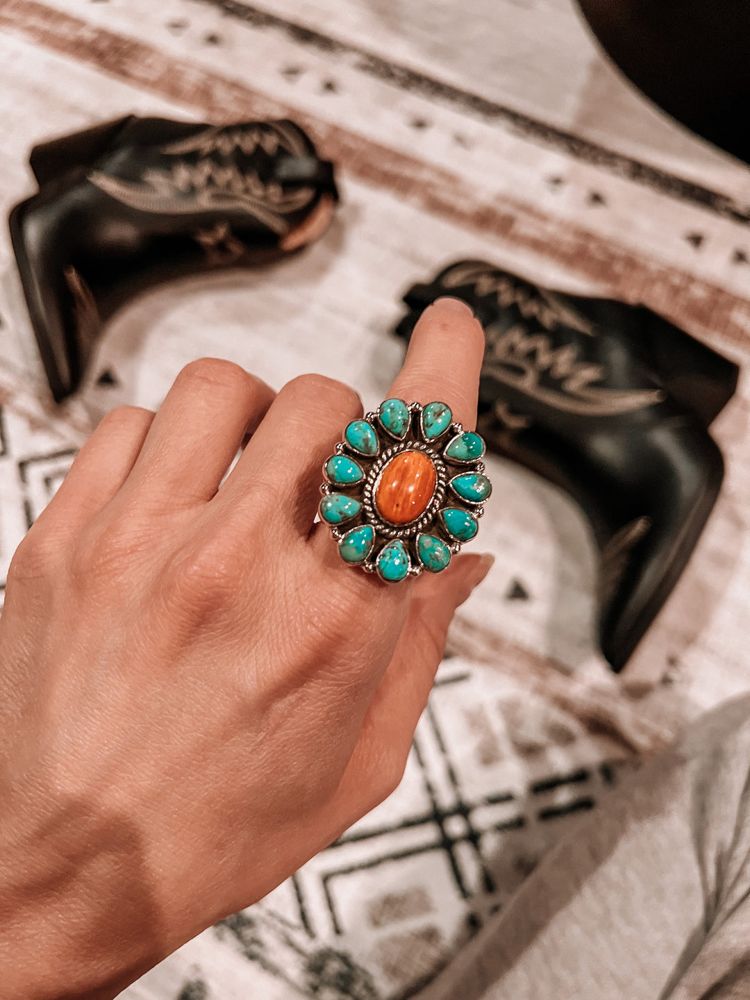 Turquoise & Spiny Oyster Blossom Ring | Krush Kandy Original-Rings-Krush Kandy, Women's Online Fashion Boutique Located in Phoenix, Arizona (Scottsdale Area)