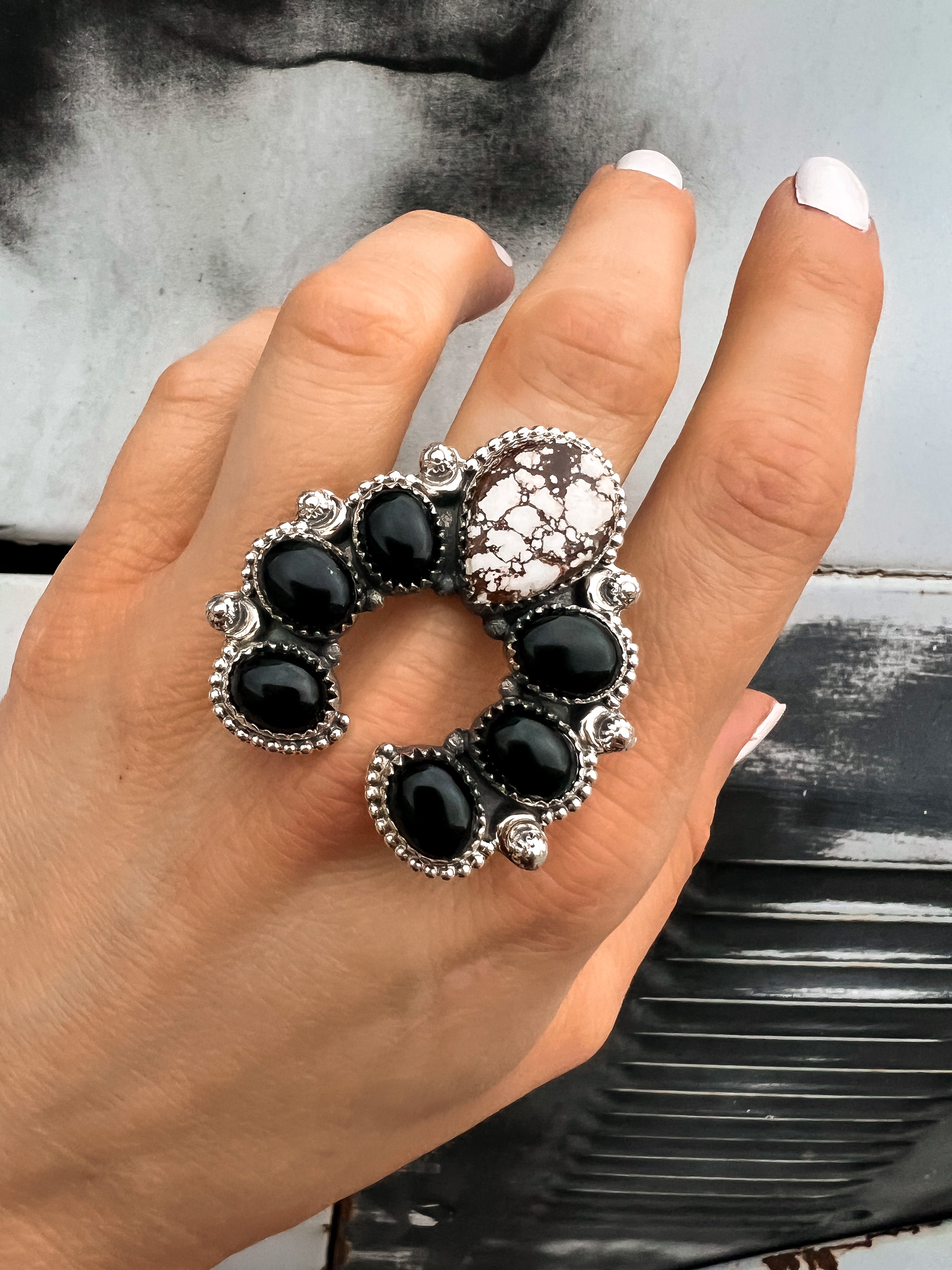 Squash Blossom Horseshoe Ring-Cluster Rings-Krush Kandy, Women's Online Fashion Boutique Located in Phoenix, Arizona (Scottsdale Area)