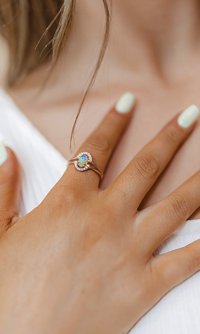 Double Halo Opal Ring-Dainty Rings-Krush Kandy, Women's Online Fashion Boutique Located in Phoenix, Arizona (Scottsdale Area)