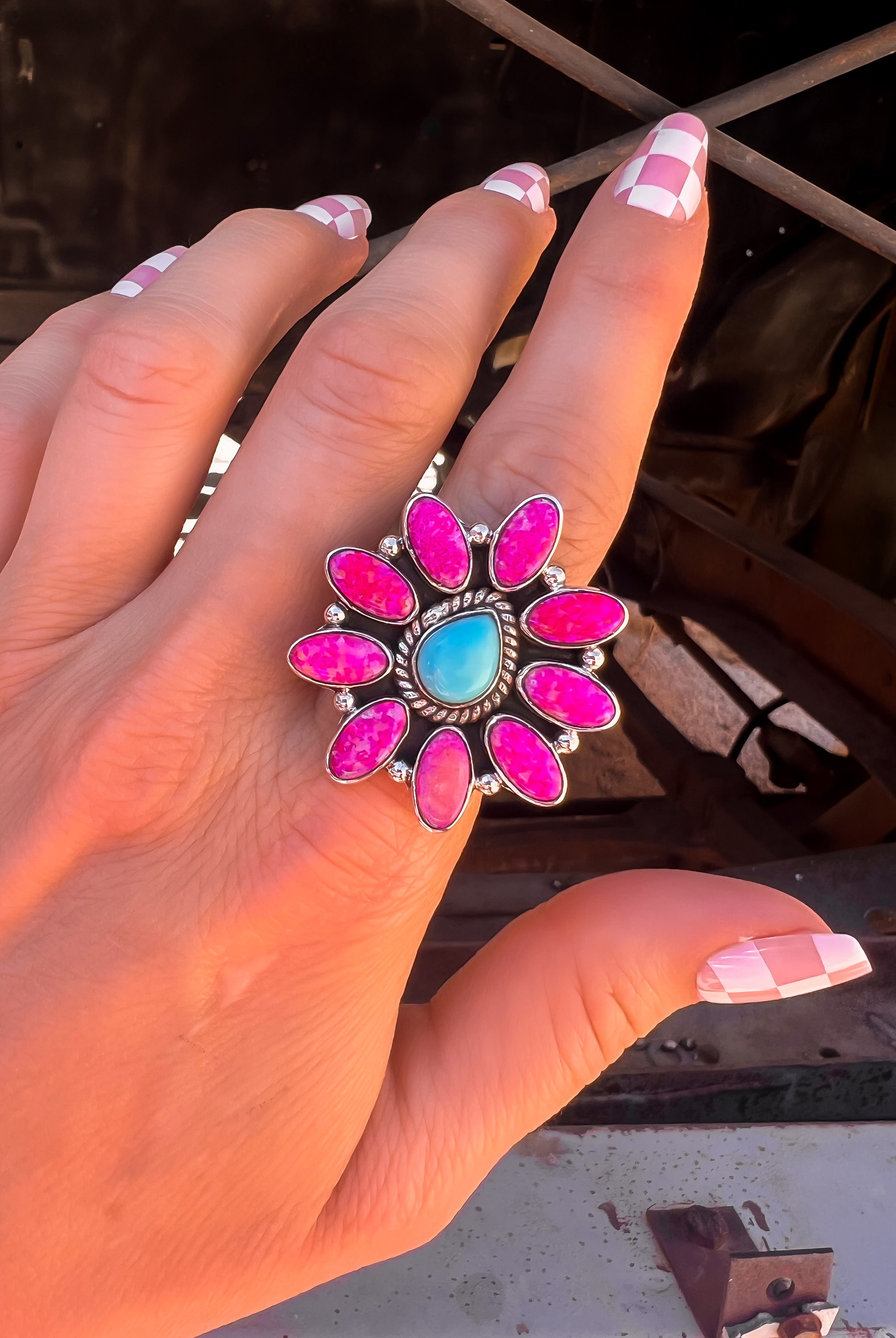 Barbie's Boho Collection One Of A Kind Neon Pink Opal & Turquoise Rings-Rings-Krush Kandy, Women's Online Fashion Boutique Located in Phoenix, Arizona (Scottsdale Area)