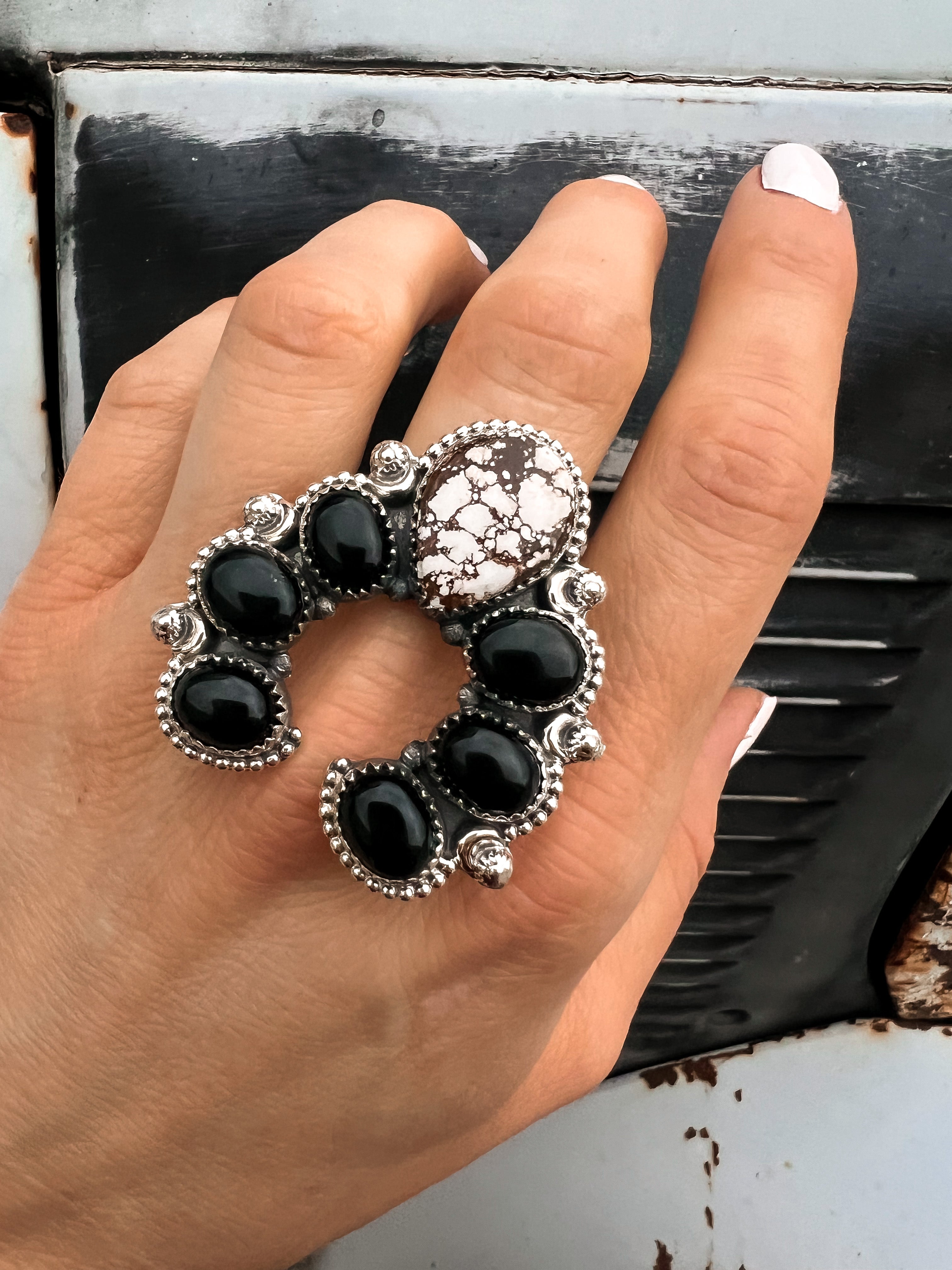 Squash Blossom Horseshoe Ring-Cluster Rings-Krush Kandy, Women's Online Fashion Boutique Located in Phoenix, Arizona (Scottsdale Area)