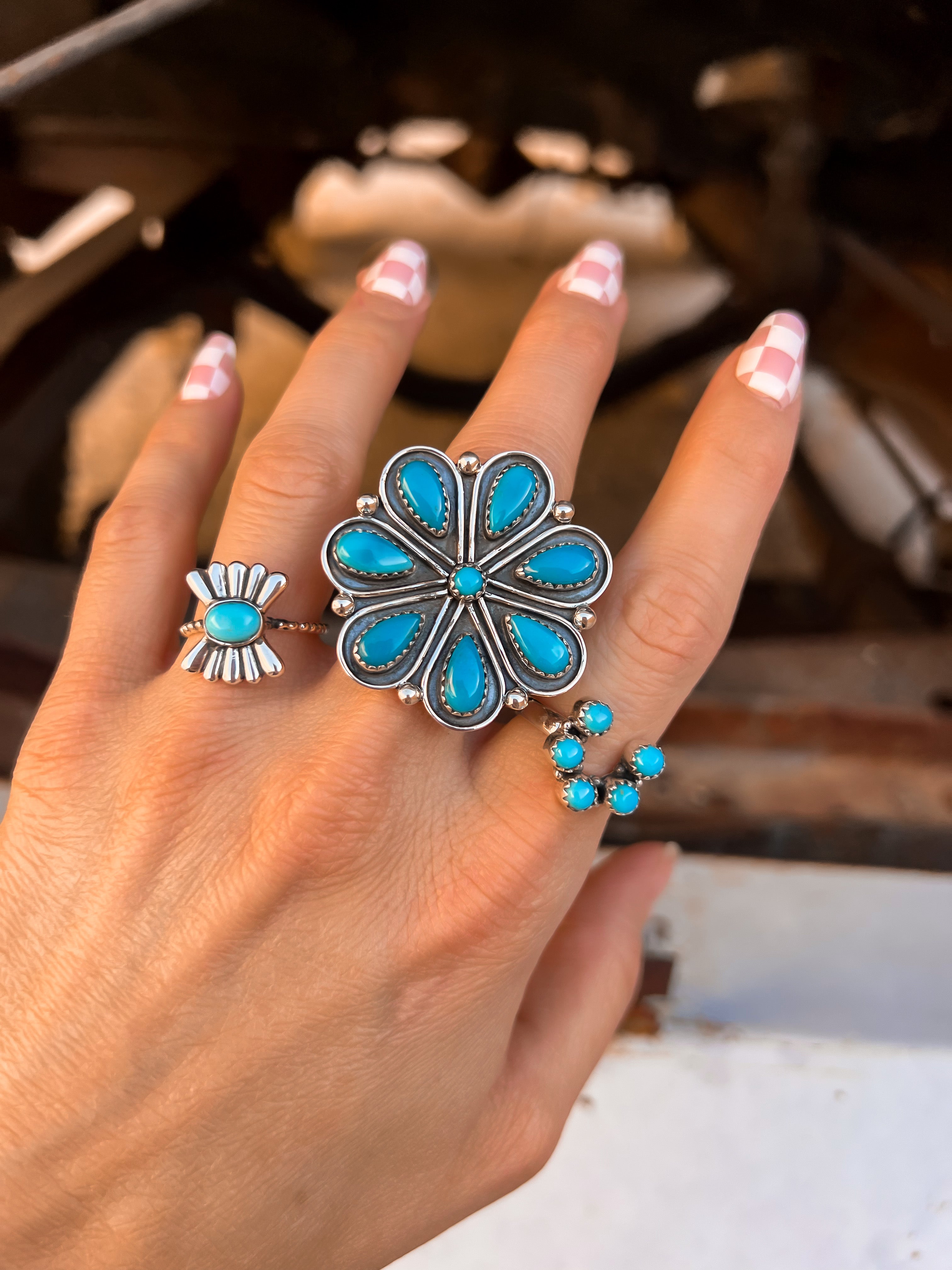Flower Concho Sterling Silver Stone Ring | PRE-ORDER-Rings-Krush Kandy, Women's Online Fashion Boutique Located in Phoenix, Arizona (Scottsdale Area)