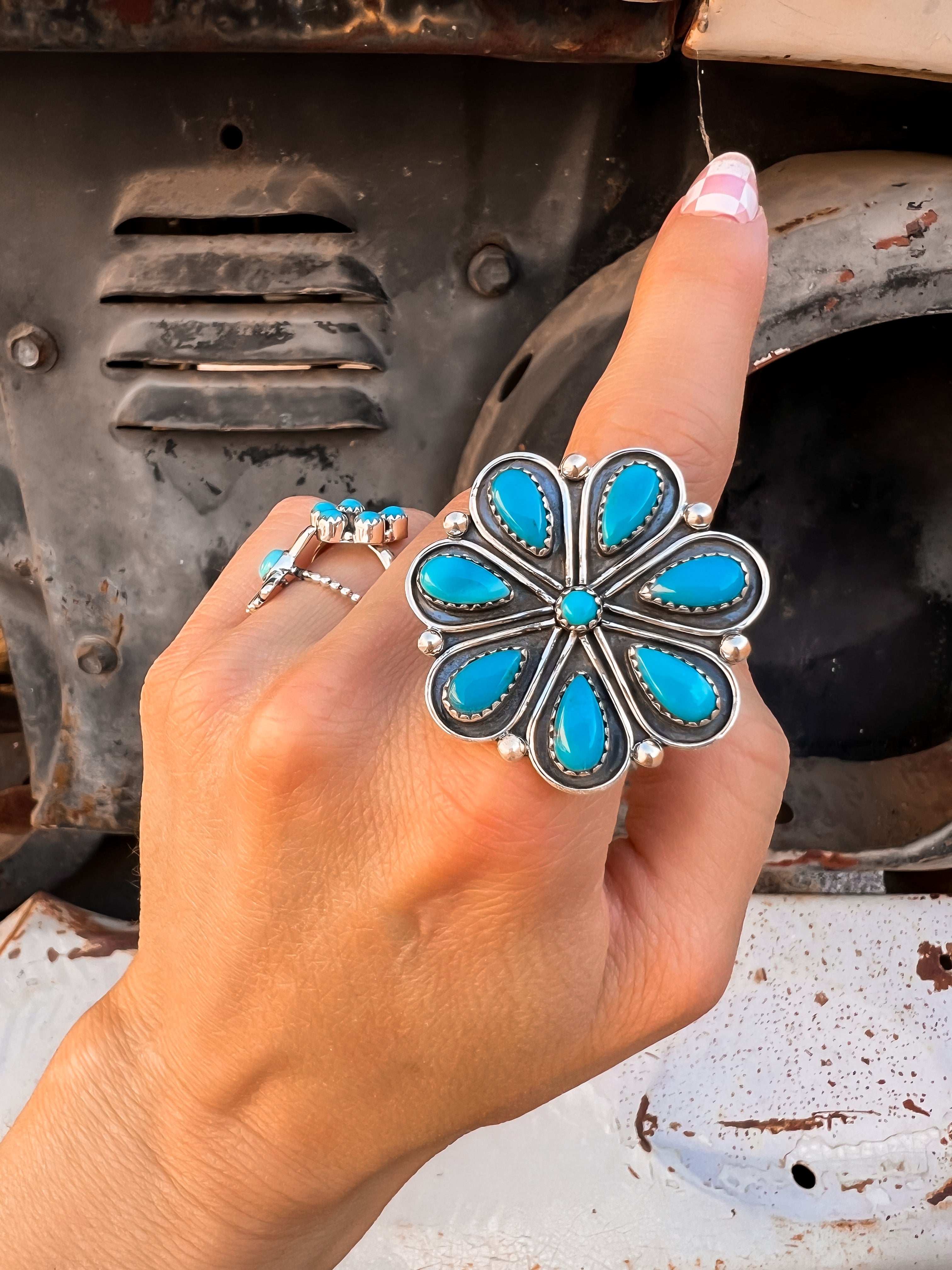 Flower Concho Sterling Silver Stone Ring | PRE-ORDER-Rings-Krush Kandy, Women's Online Fashion Boutique Located in Phoenix, Arizona (Scottsdale Area)