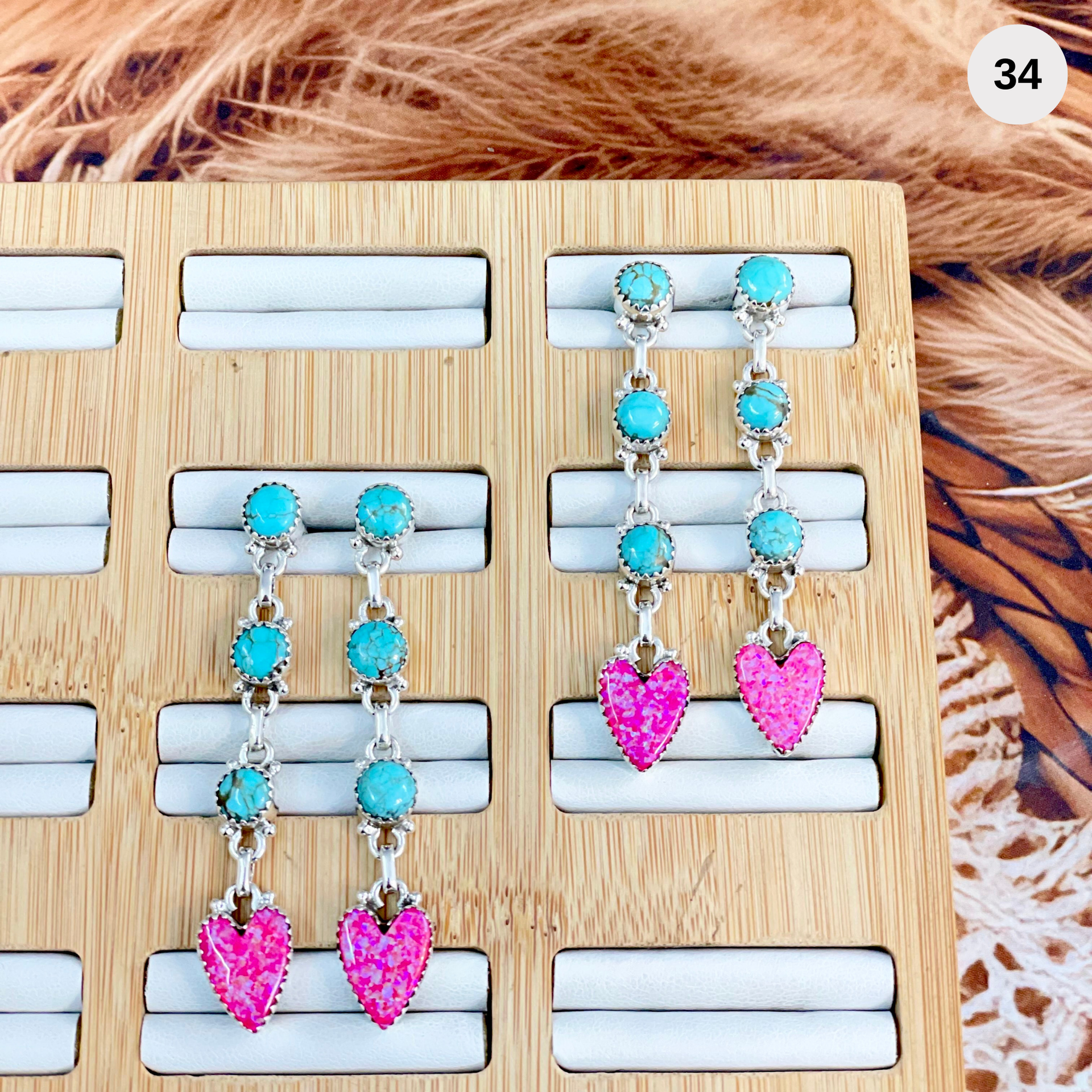 Turquoise & Neon Pink Opal Heart Drop Earrings MADE TO ORDER-Stud Earrings-Krush Kandy, Women's Online Fashion Boutique Located in Phoenix, Arizona (Scottsdale Area)