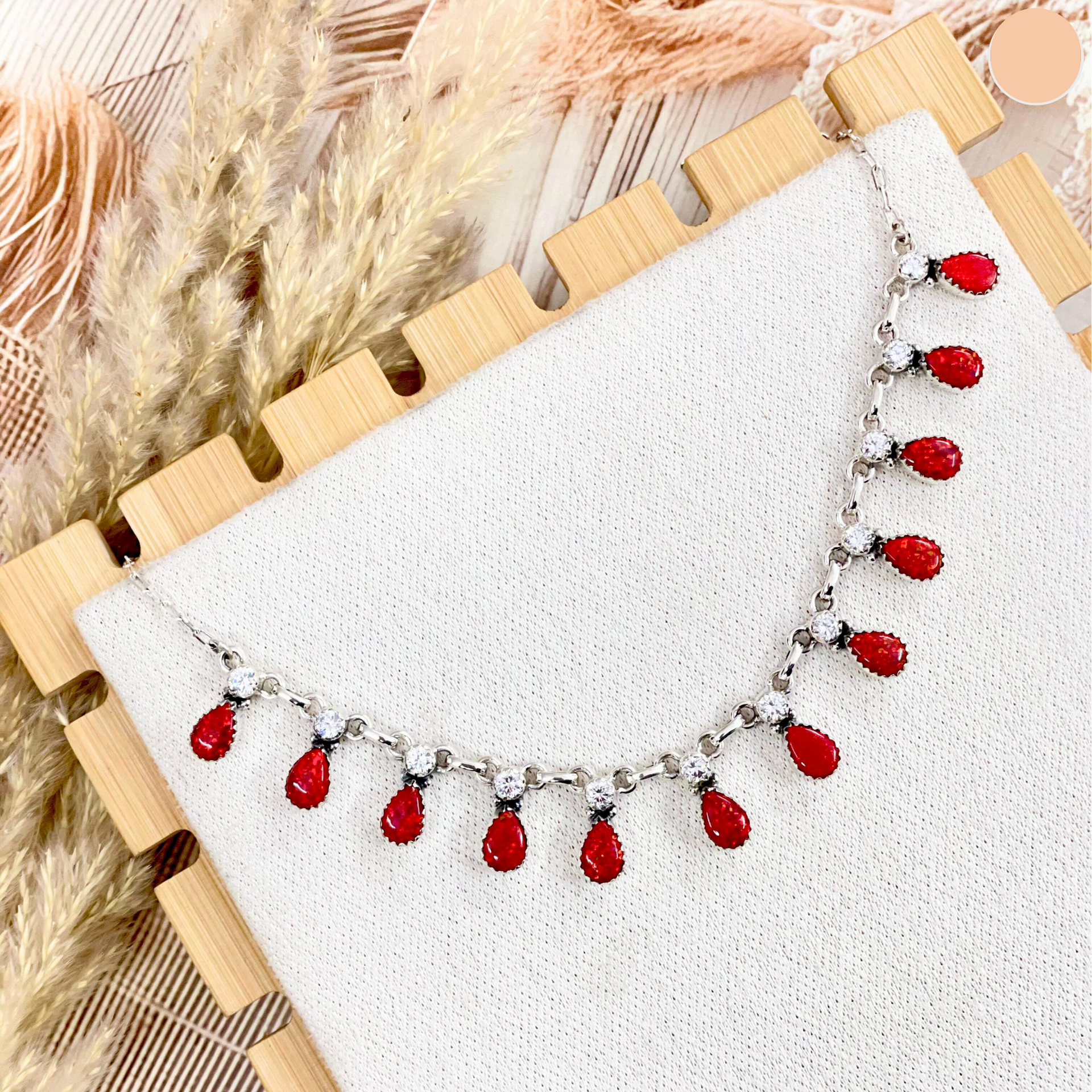Merry & Bright Red Opal & Crystal Necklace-Chain Necklaces-Krush Kandy, Women's Online Fashion Boutique Located in Phoenix, Arizona (Scottsdale Area)