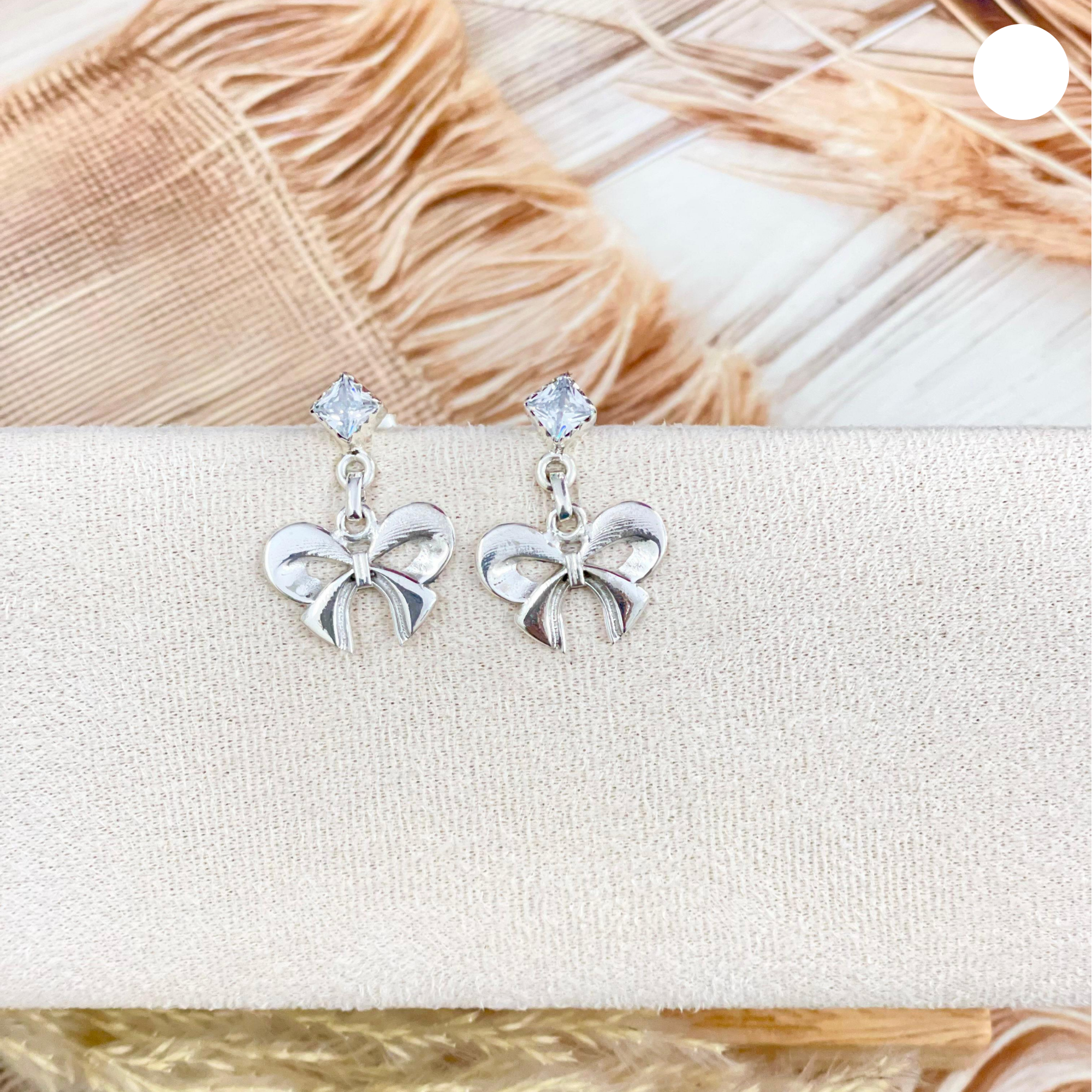 Sterling Bow & White CZ Earrings-Stud Earrings-Krush Kandy, Women's Online Fashion Boutique Located in Phoenix, Arizona (Scottsdale Area)