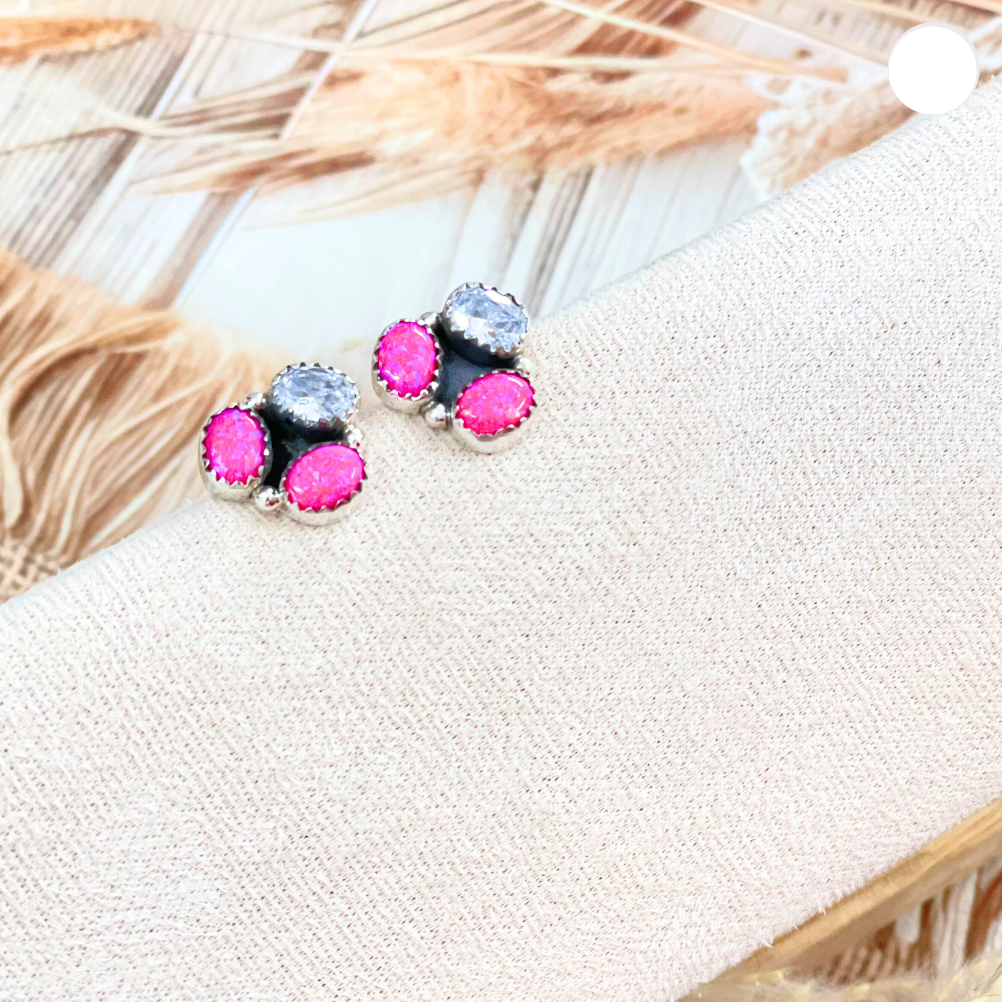 Little Neon Pink Opal & Crystal Sterling Earrings-Stud Earrings-Krush Kandy, Women's Online Fashion Boutique Located in Phoenix, Arizona (Scottsdale Area)