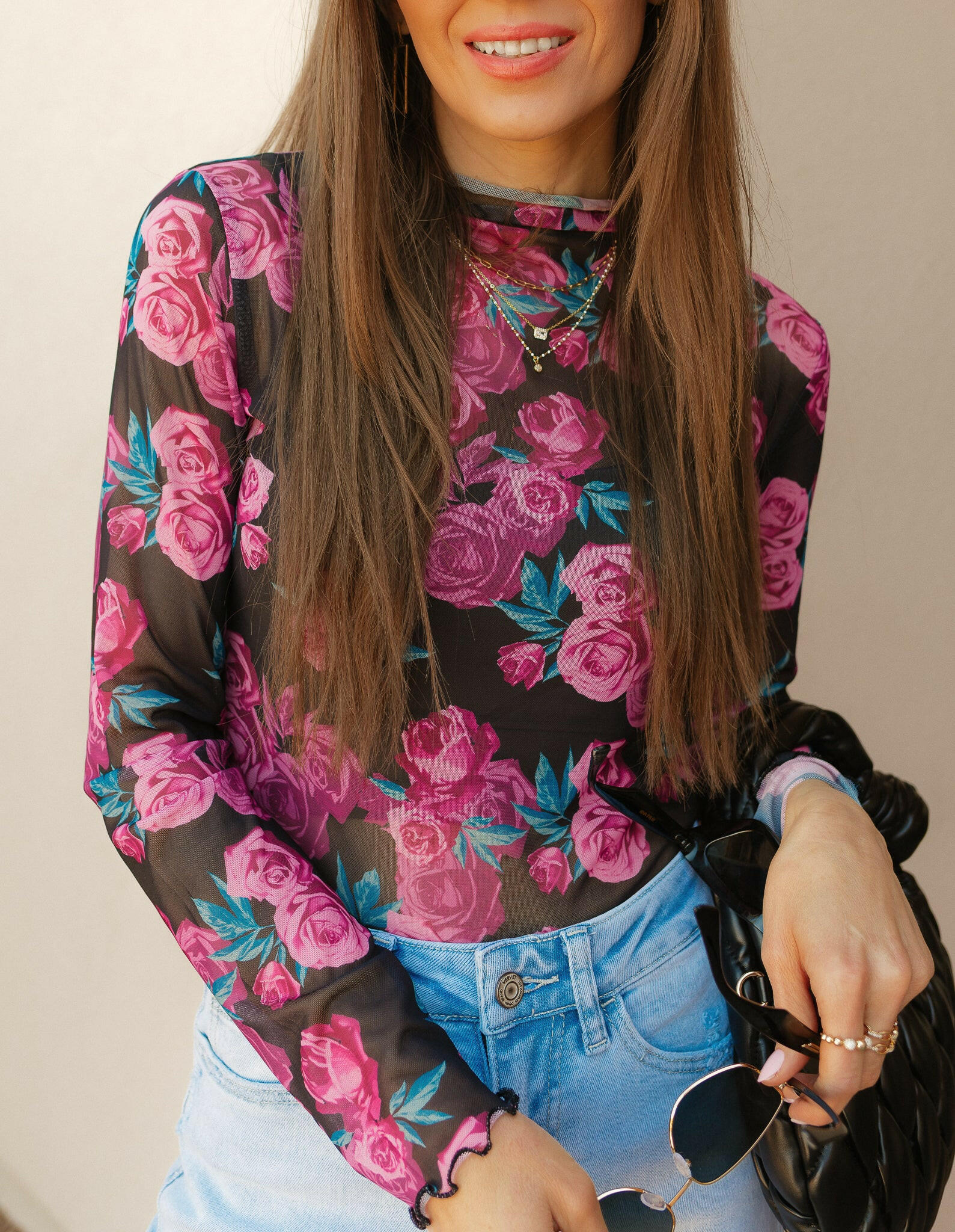 Midnight Rose Mesh Top-Long Sleeve Tops-Krush Kandy, Women's Online Fashion Boutique Located in Phoenix, Arizona (Scottsdale Area)