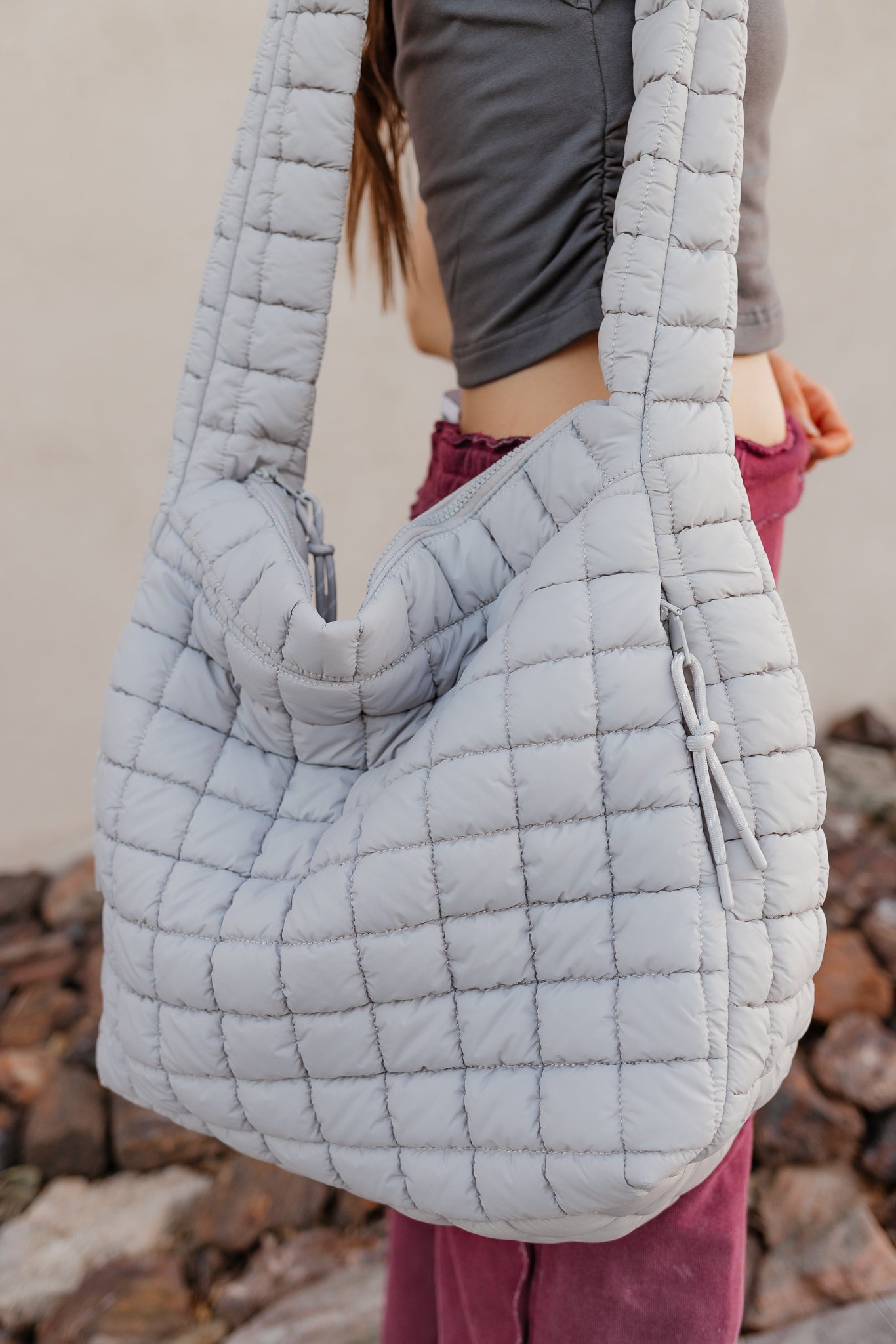 Leda Quilted Nylon Puffer Hobo Crossbody Bag-handbags-Krush Kandy, Women's Online Fashion Boutique Located in Phoenix, Arizona (Scottsdale Area)