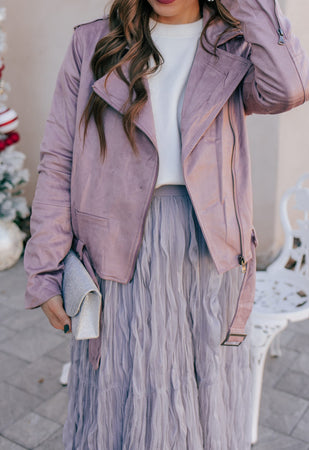 Oversized Faux Suede Biker Jacket