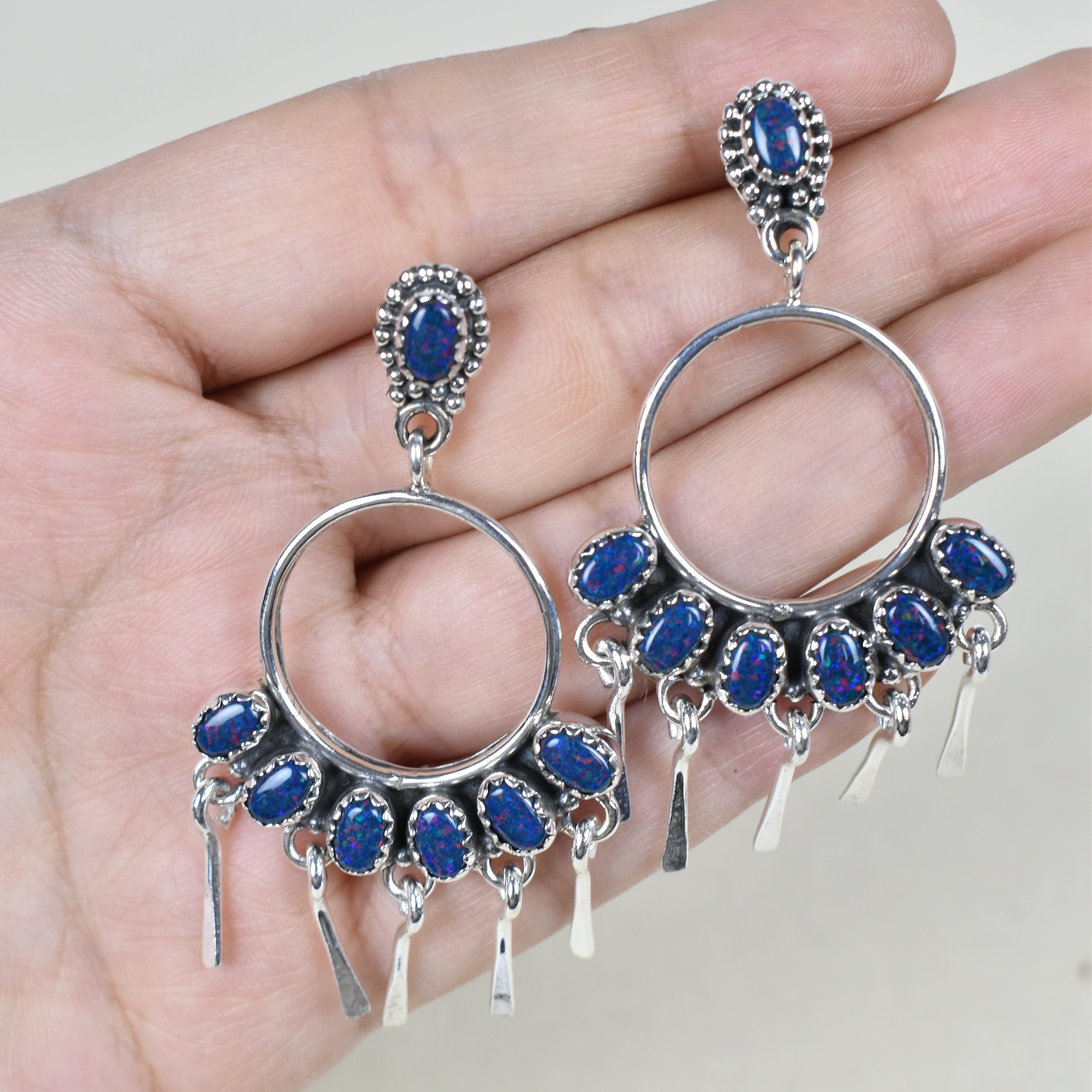 7 Jewel Hoop Studded Dangle Earring-Drop Earrings-Krush Kandy, Women's Online Fashion Boutique Located in Phoenix, Arizona (Scottsdale Area)
