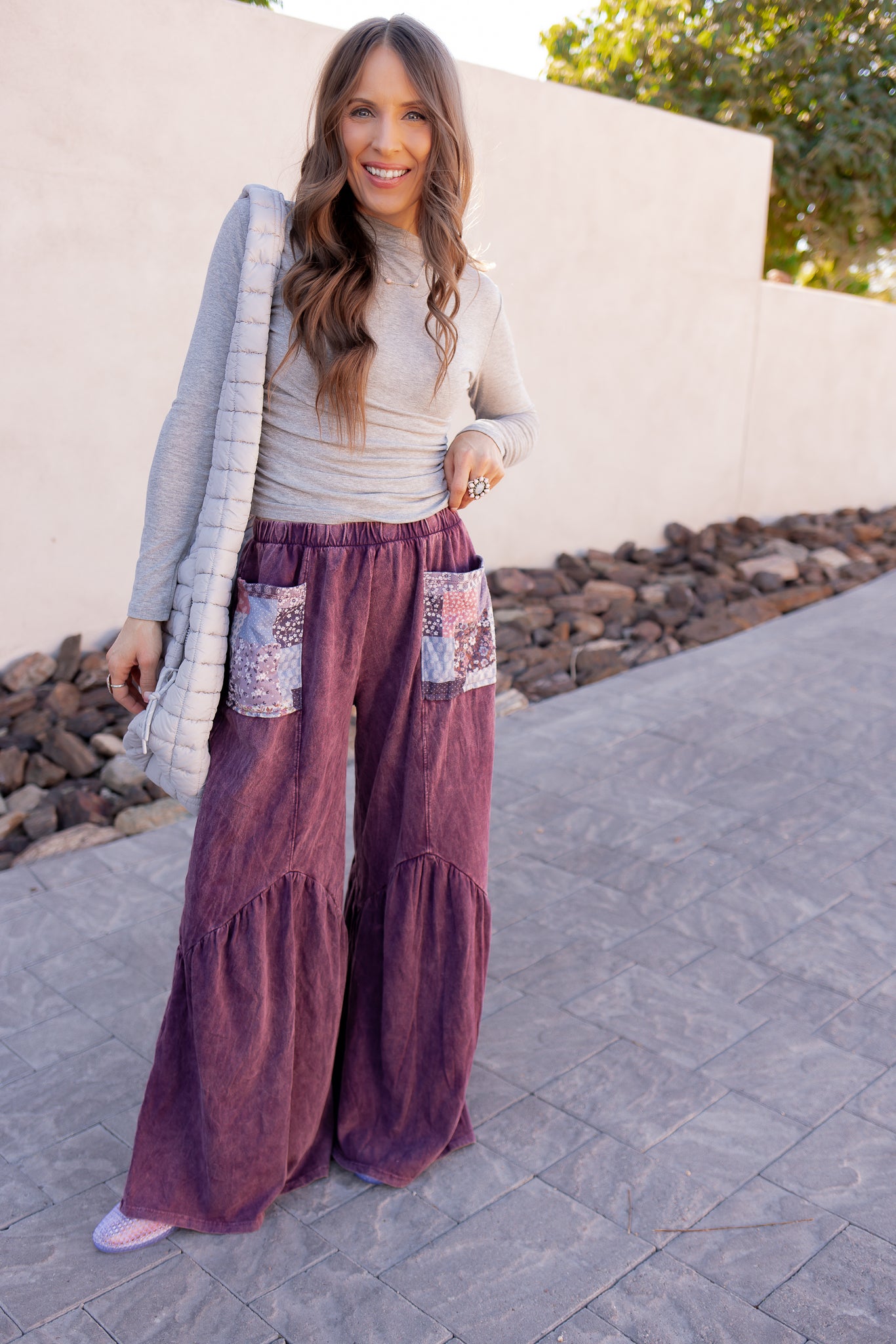 J.HER Mineral Washed Cotton Print Pocket Wide-Leg Flare Pants | S-XL-Pants-Krush Kandy, Women's Online Fashion Boutique Located in Phoenix, Arizona (Scottsdale Area)