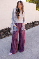 J.HER Mineral Washed Cotton Print Pocket Wide-Leg Flare Pants | S-XL-Pants-Krush Kandy, Women's Online Fashion Boutique Located in Phoenix, Arizona (Scottsdale Area)