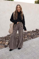 J.HER Mineral Washed Cotton Print Pocket Wide-Leg Flare Pants | S-XL-Pants-Krush Kandy, Women's Online Fashion Boutique Located in Phoenix, Arizona (Scottsdale Area)